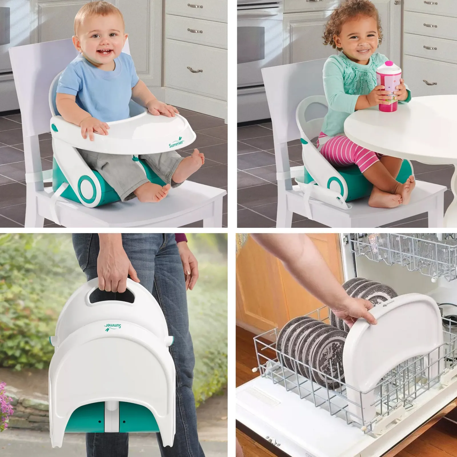 Little Helper Booster Seats & Support Seats | Deluxe Comfort Portable & Folding Baby-to-Toddler Booster Seat | Portable High Chair | Teal & White