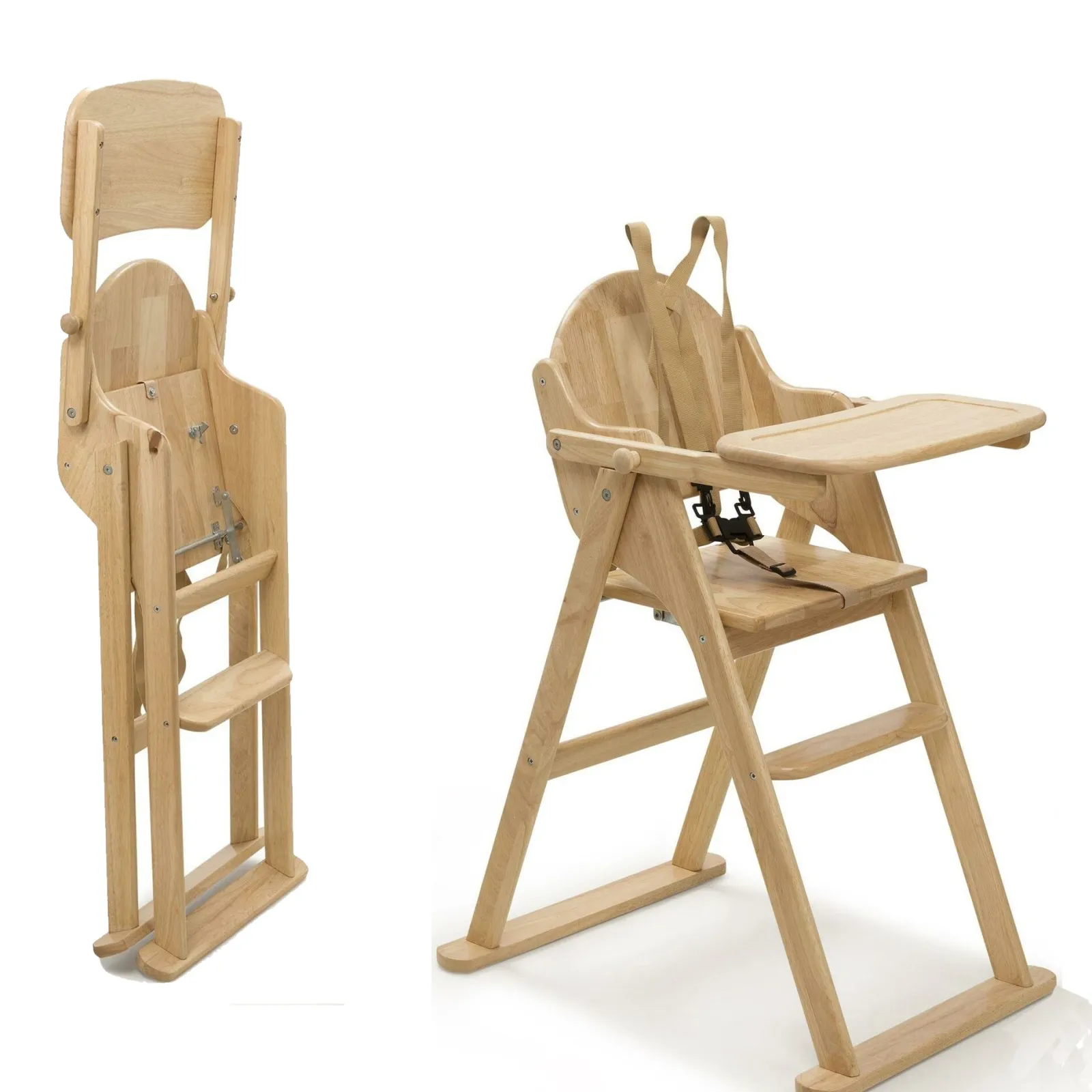 Little Helper High Chairs (wooden) | Deluxe Eco Conscious Solid Wood Space Saving | Easy Folding Highchair | 5 Point Harness | Beech