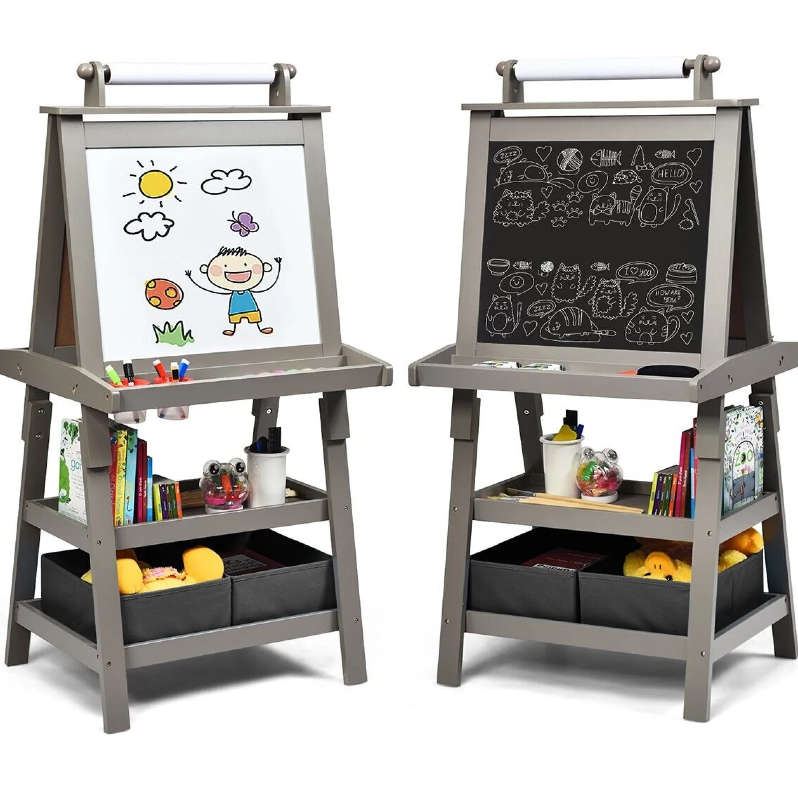 Little Helper Easels & Accessories | Kids Easels & Accessories | Deluxe Eco Easel | Double Sided Whiteboard & Chalkboard Painting Easel with Paper Roll | 2 Storage Boxes | Earl Grey