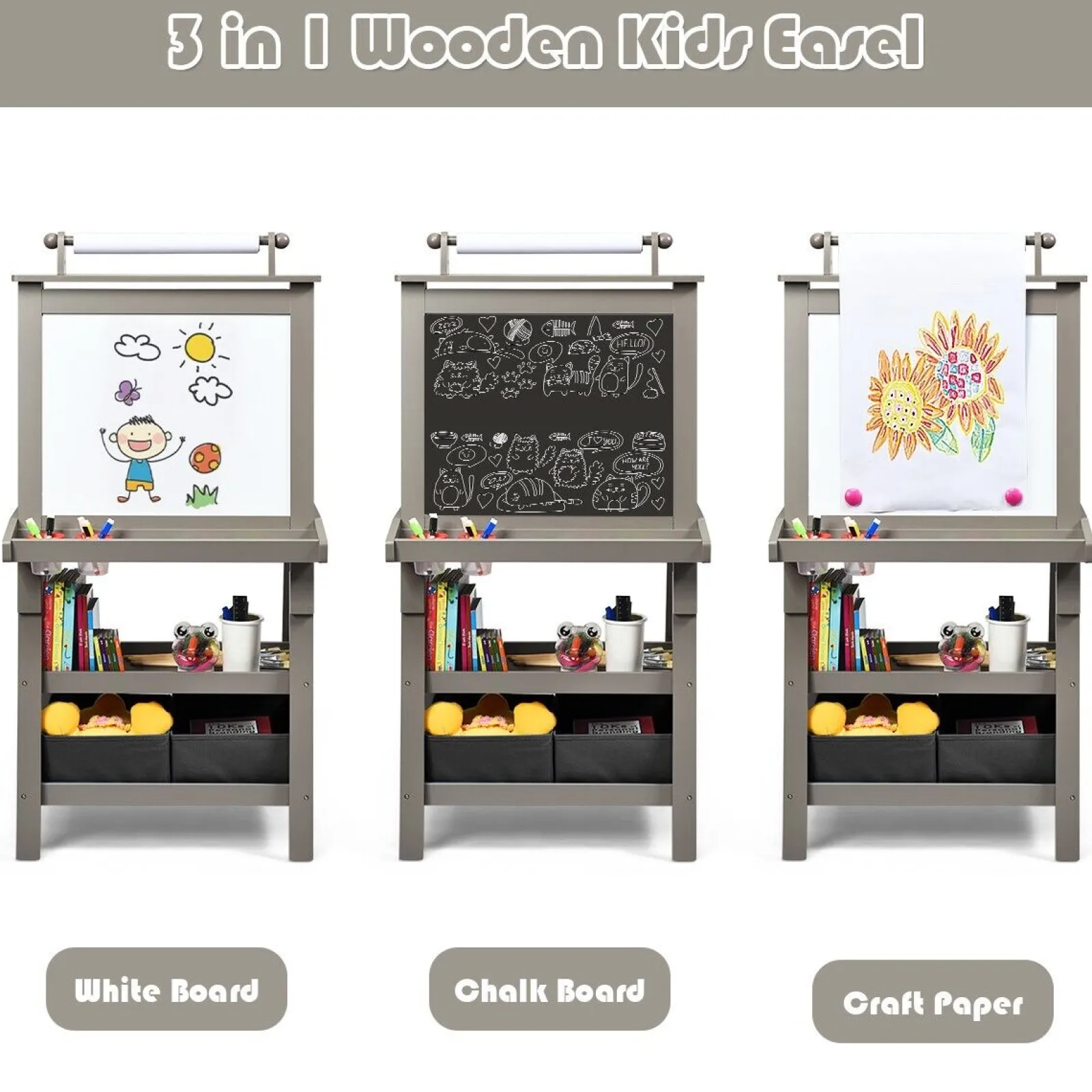 Little Helper Easels & Accessories | Kids Easels & Accessories | Deluxe Eco Easel | Double Sided Whiteboard & Chalkboard Painting Easel with Paper Roll | 2 Storage Boxes | Earl Grey