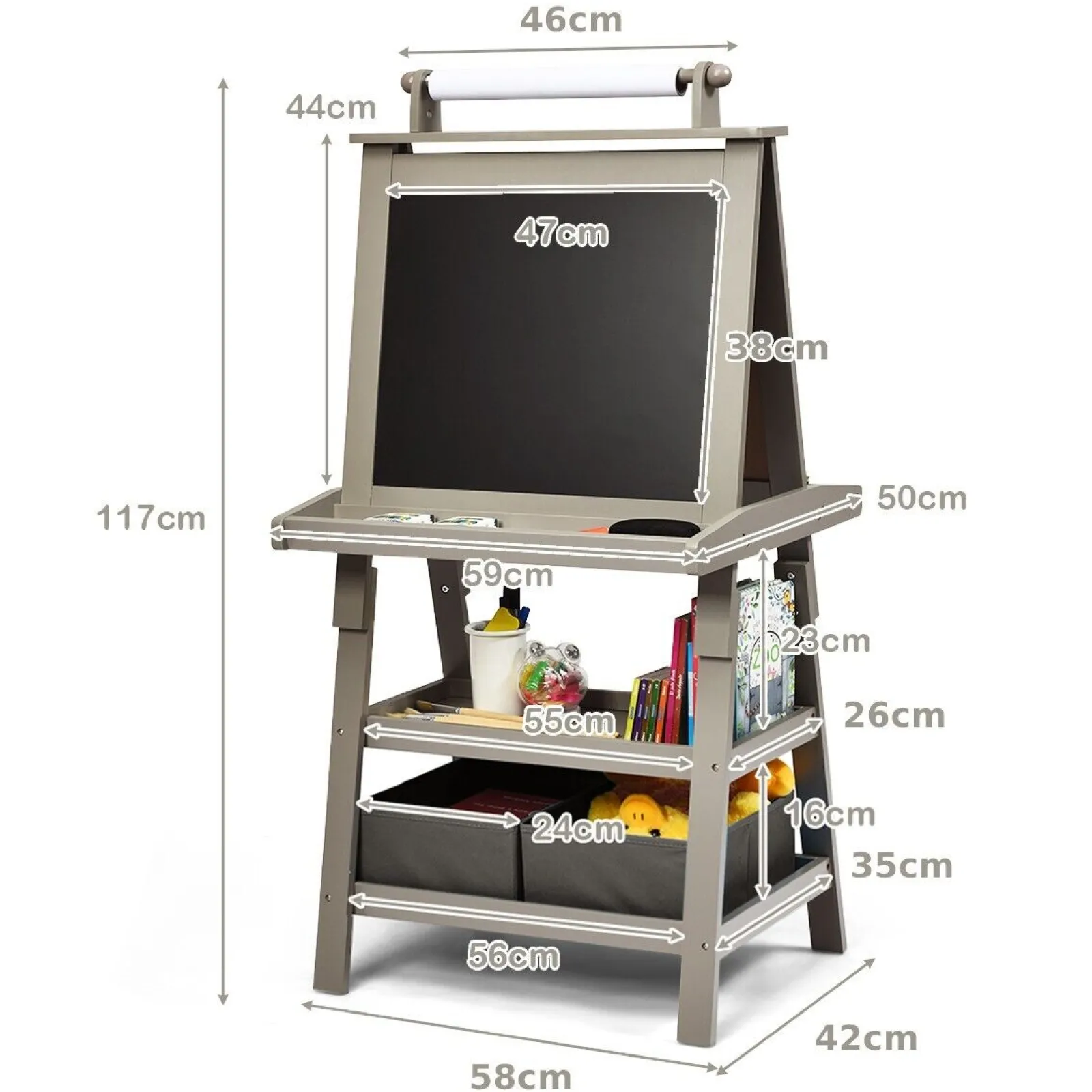 Little Helper Easels & Accessories | Kids Easels & Accessories | Deluxe Eco Easel | Double Sided Whiteboard & Chalkboard Painting Easel with Paper Roll | 2 Storage Boxes | Earl Grey