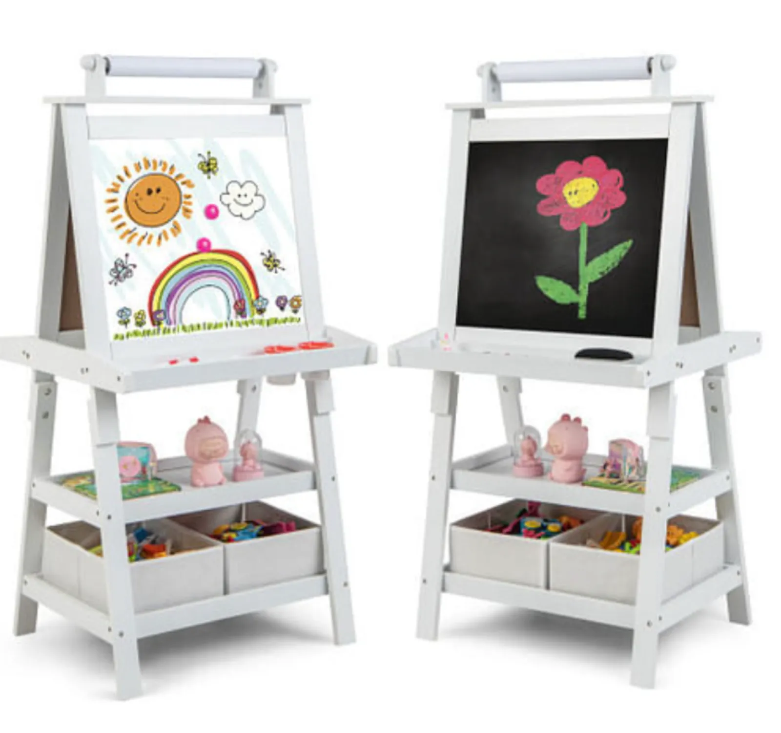 Little Helper Easels & Accessories | Kids Easels & Accessories | Deluxe Eco Easel | Double Sided Whiteboard & Chalkboard Painting Easel with Paper Roll | 2 Storage Boxes | White