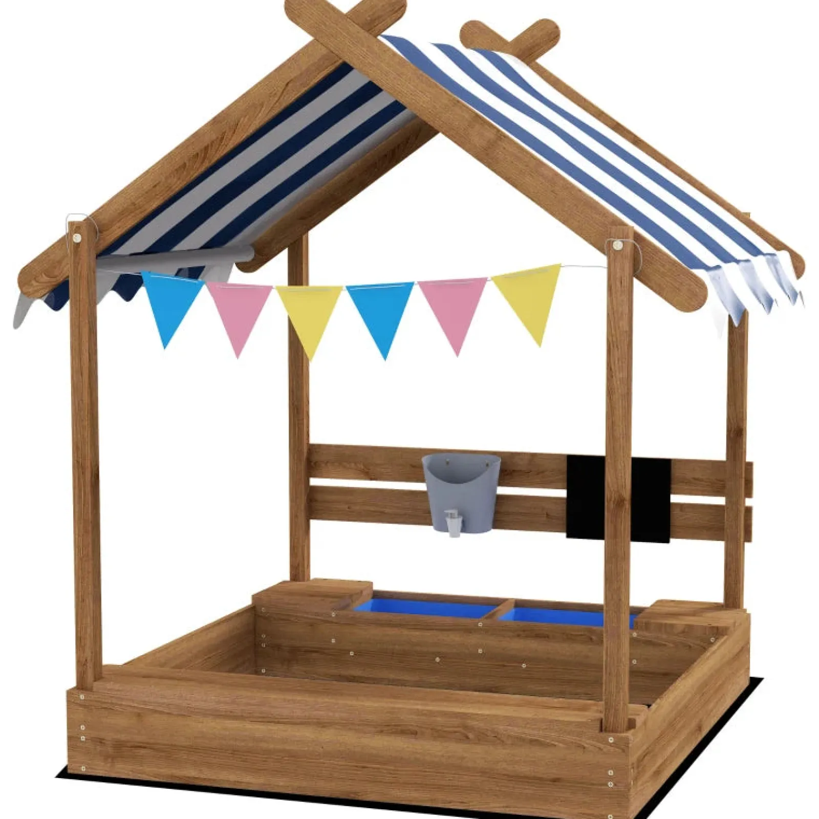 Little Helper Sand & Water Table & Sandpits & Mud Kitchens | Toy Kitchens | Deluxe Eco Fir Wood Sandpit & Mud Kitchen | Blackboard | Canopy | 3-7 Years