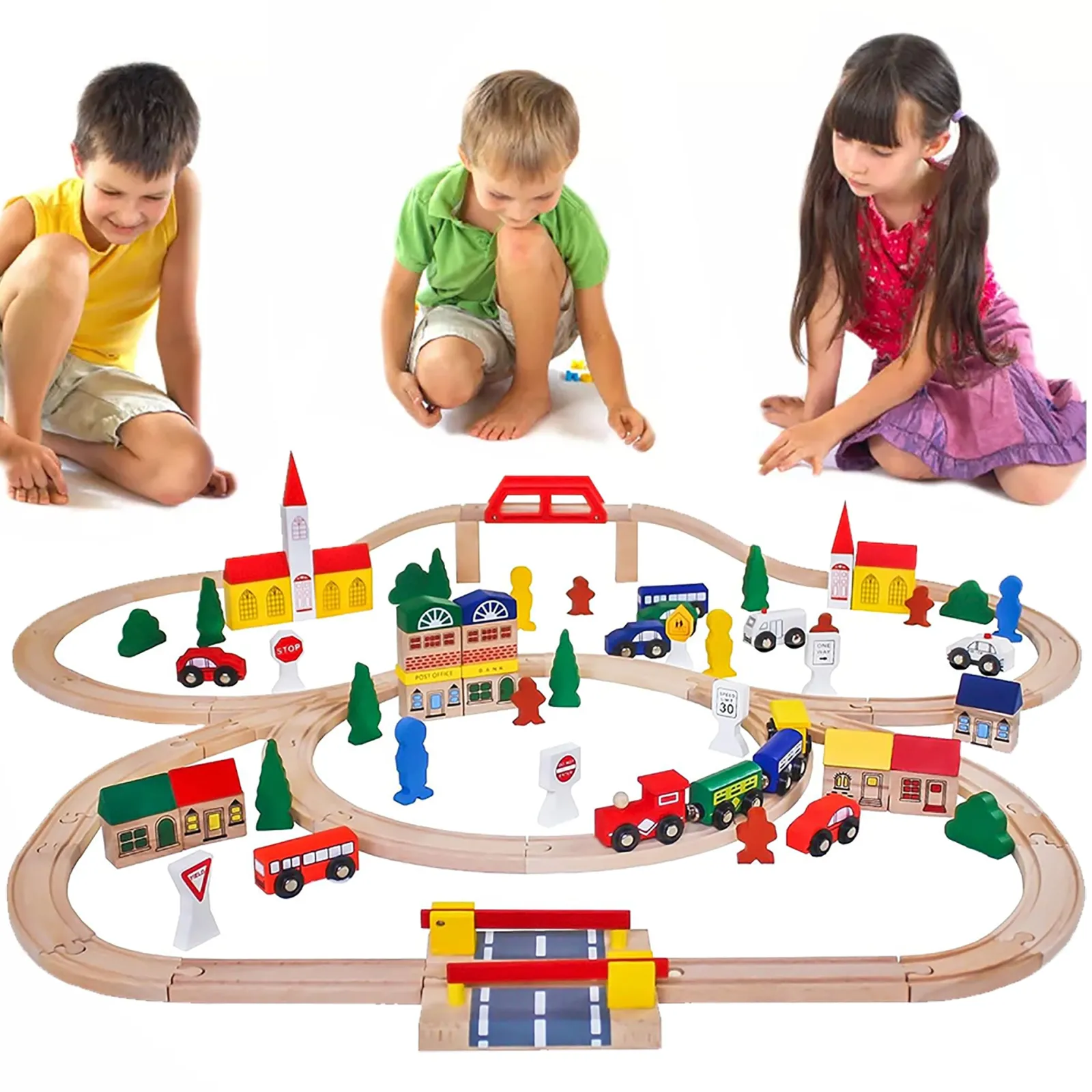 Little Helper Wooden Toys & Educational Toys | Role Play Toys & Pretend Play | Deluxe Eco-Conscious 100 Piece Large Wooden Train Set | Design Your Own Tracks | 3 Years+