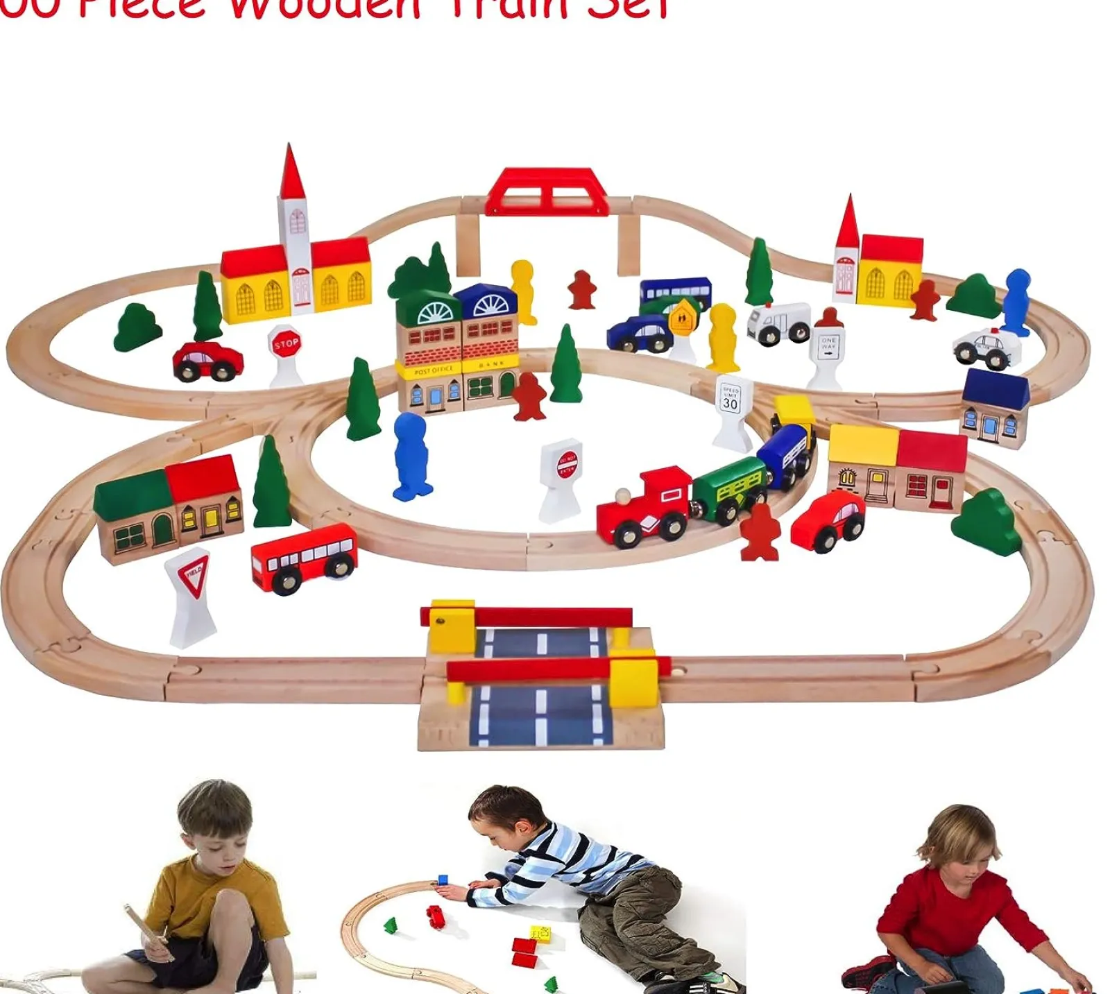 Little Helper Wooden Toys & Educational Toys | Role Play Toys & Pretend Play | Deluxe Eco-Conscious 100 Piece Large Wooden Train Set | Design Your Own Tracks | 3 Years+