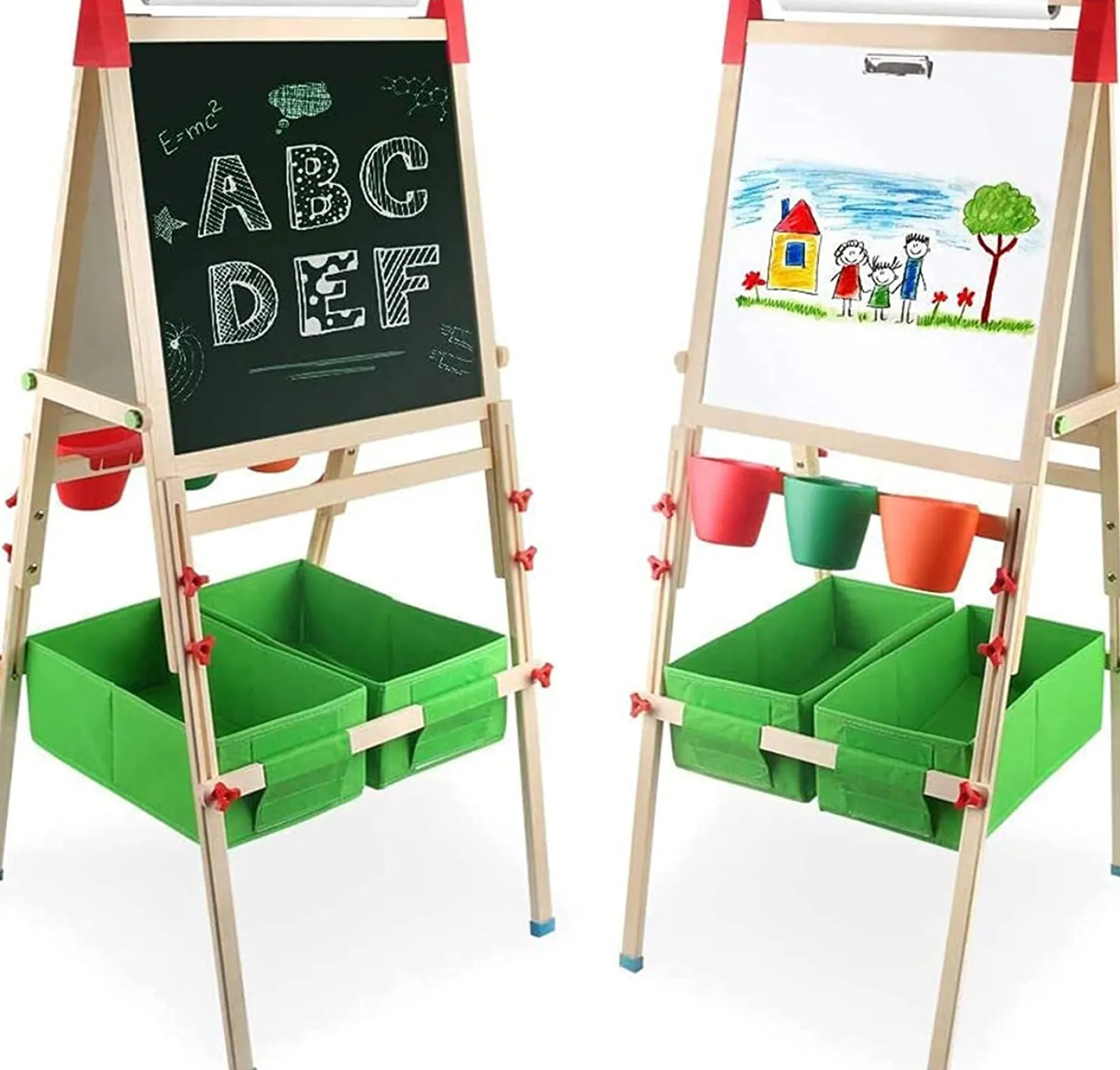 Little Helper Kids Arts & Crafts & Accessories | Easels & Accessories | Deluxe Height Adjustable Kids Eco-Pine Easel | Blackboard Magnetic Whiteboard with 30 pc Accessory Kit | Storage | 3-10 Years