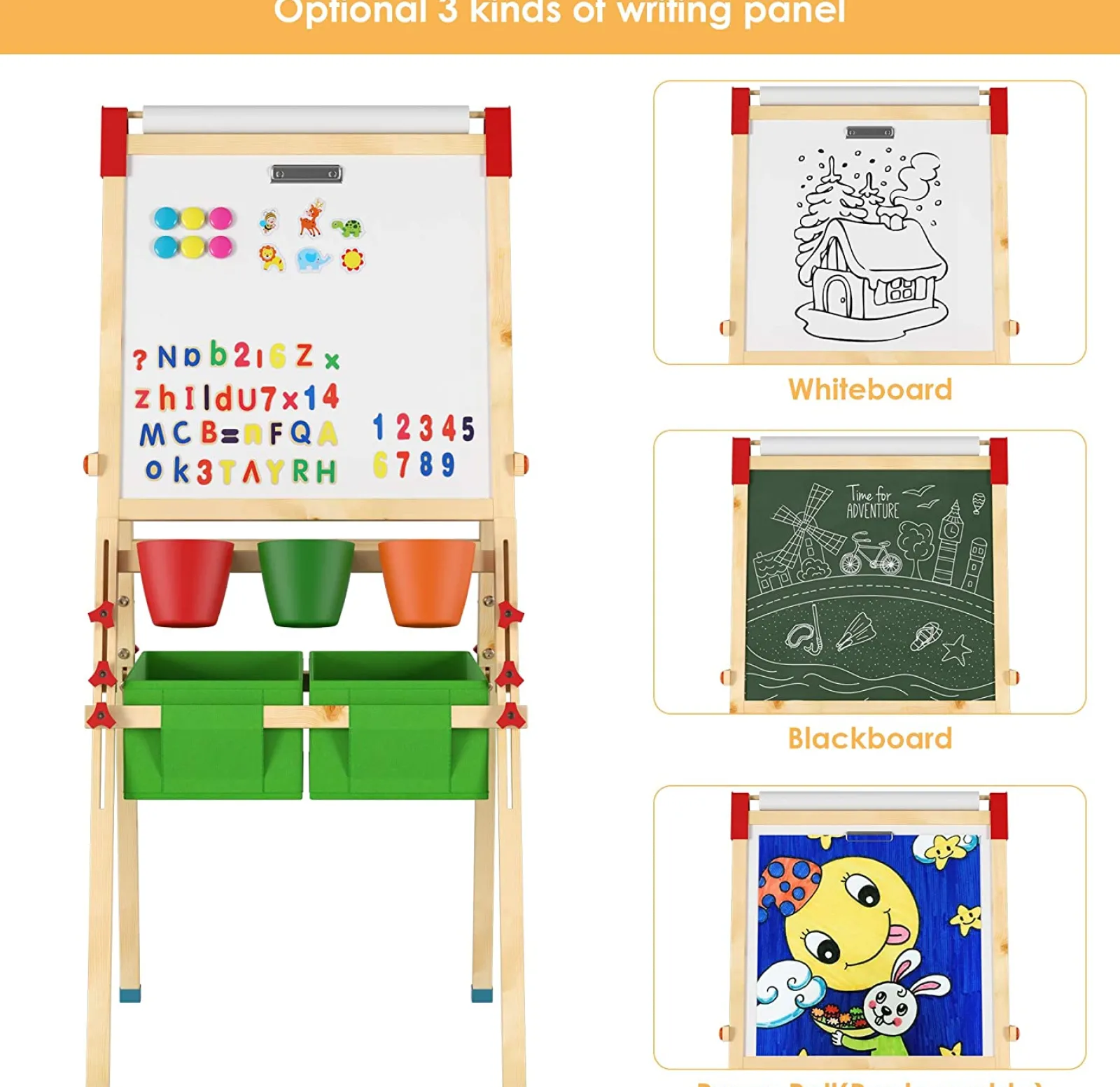 Little Helper Kids Arts & Crafts & Accessories | Easels & Accessories | Deluxe Height Adjustable Kids Eco-Pine Easel | Blackboard Magnetic Whiteboard with 30 pc Accessory Kit | Storage | 3-10 Years