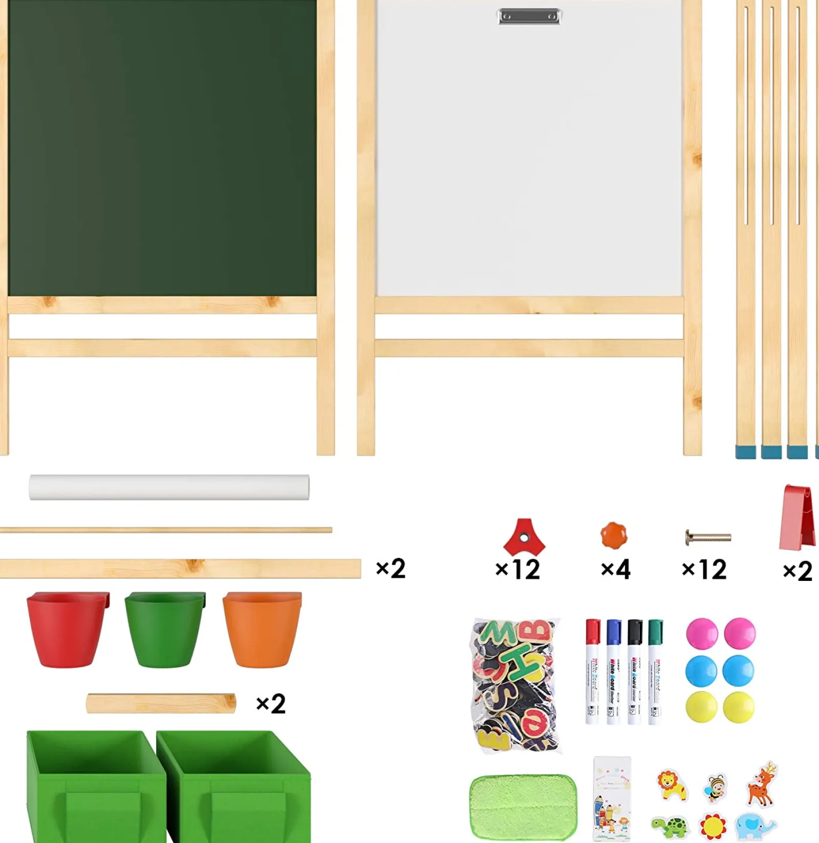 Little Helper Kids Arts & Crafts & Accessories | Easels & Accessories | Deluxe Height Adjustable Kids Eco-Pine Easel | Blackboard Magnetic Whiteboard with 30 pc Accessory Kit | Storage | 3-10 Years