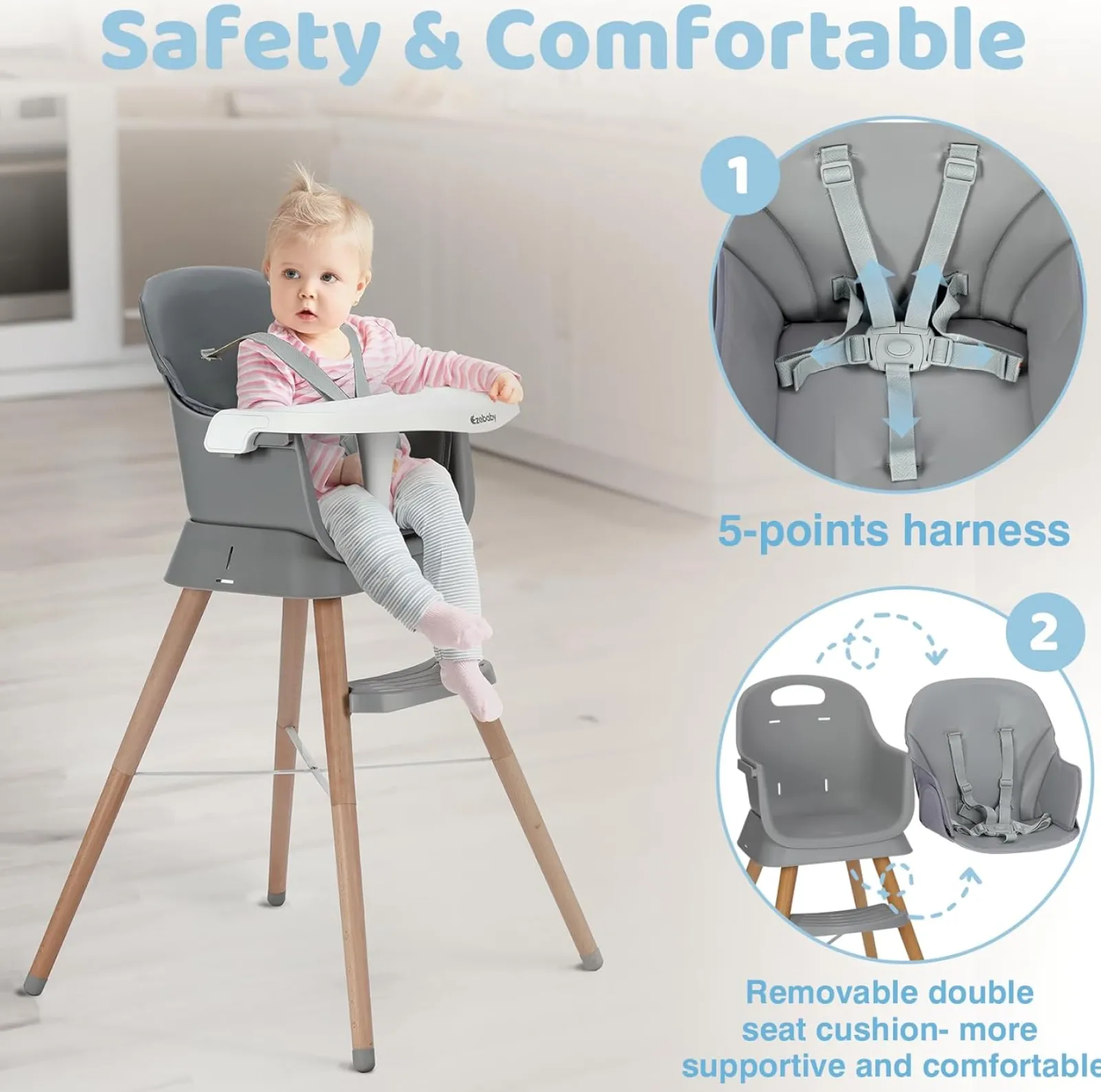 Little Helper High Chairs (wooden) | High Chairs (combination) | Deluxe 6-in-1 High Chair | Booster | Stool | Low Chair | Grey or Cream | 6m - 99 years