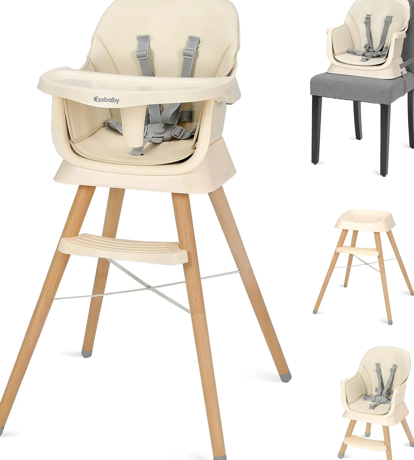 Little Helper High Chairs (wooden) | High Chairs (combination) | Deluxe 6-in-1 High Chair | Booster | Stool | Low Chair | Grey or Cream | 6m - 99 years