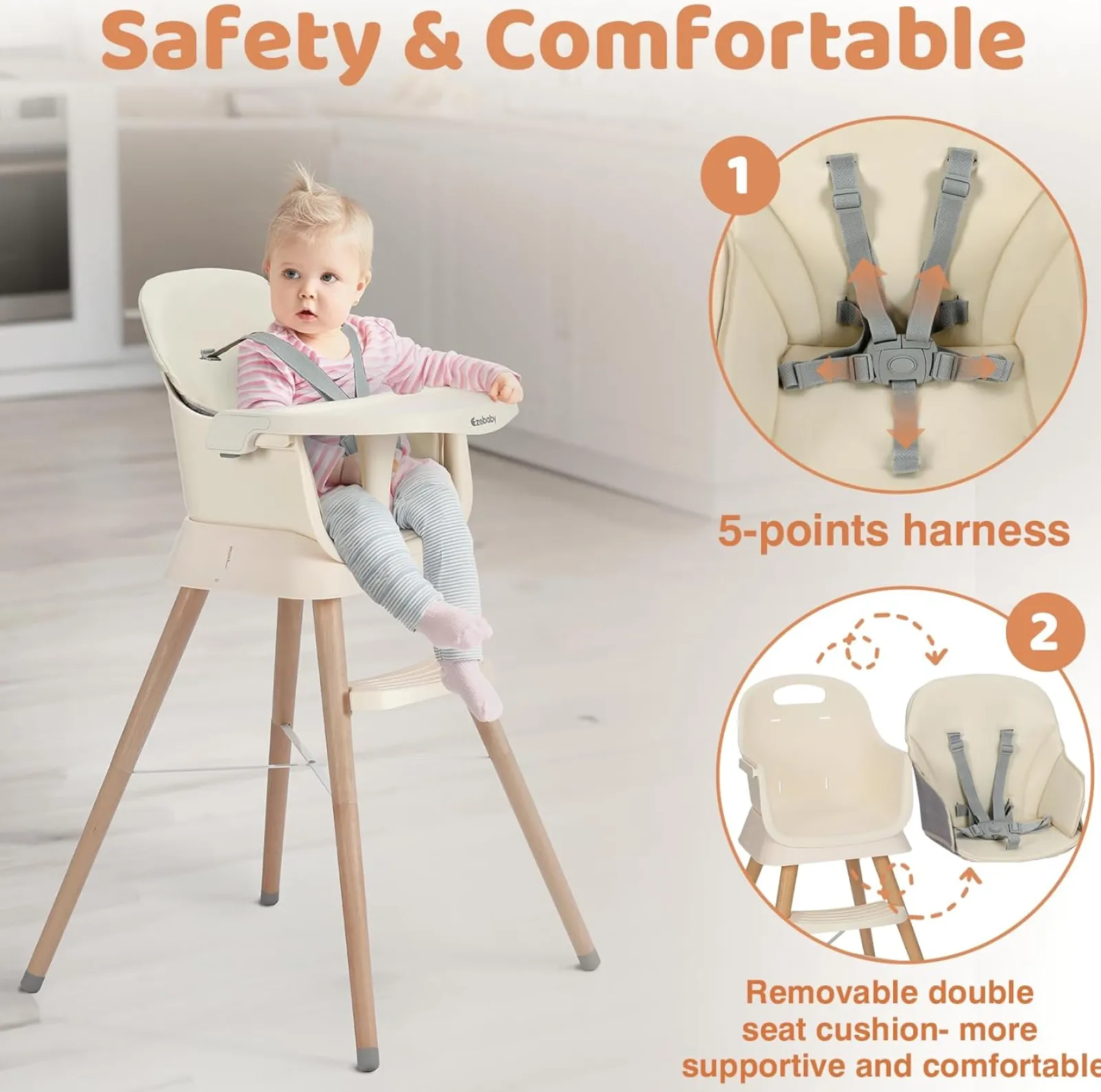 Little Helper High Chairs (wooden) | High Chairs (combination) | Deluxe 6-in-1 High Chair | Booster | Stool | Low Chair | Grey or Cream | 6m - 99 years