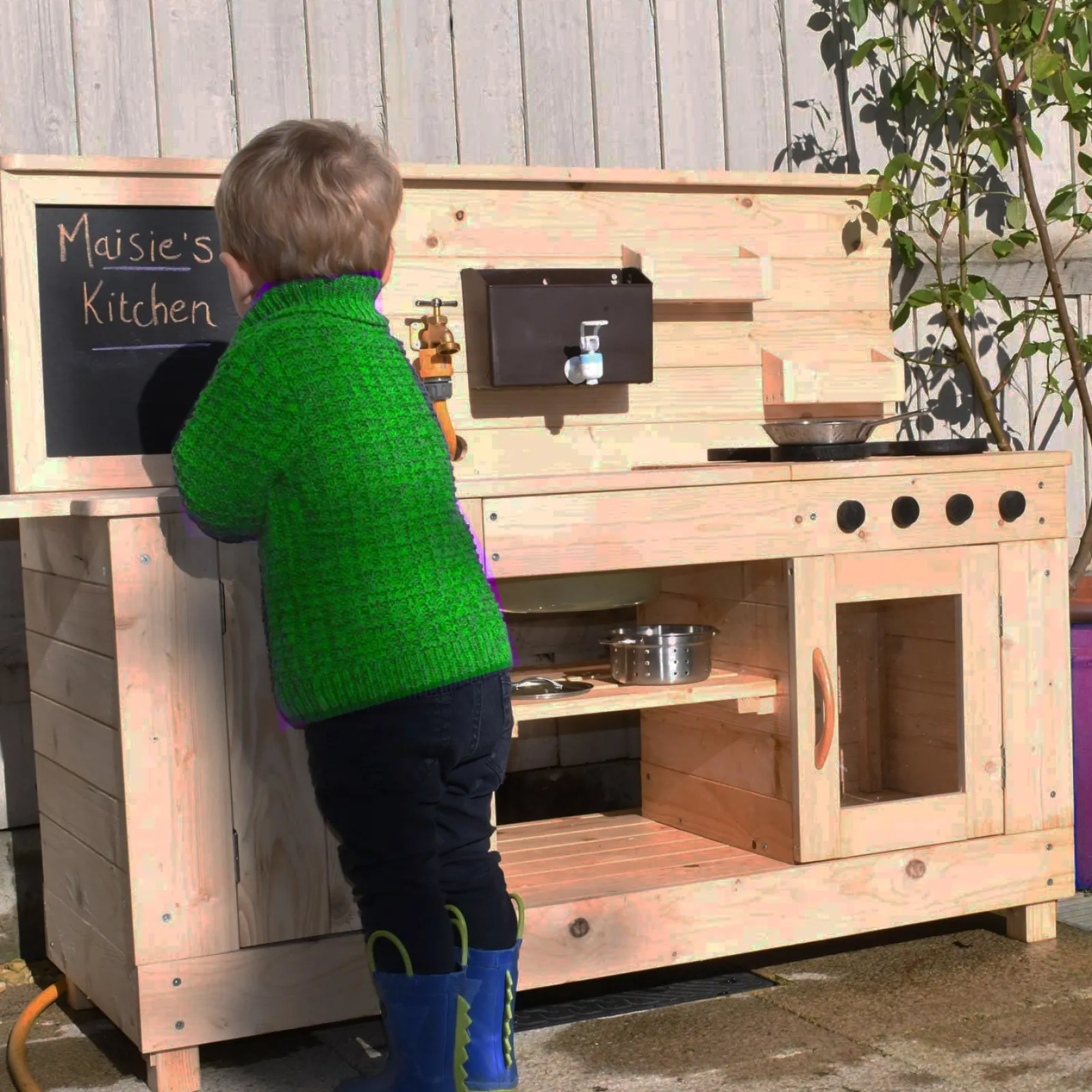 Little Helper Sand & Water Table & Sandpits & Mud Kitchens | Role Play Toys & Pretend Play | Deluxe Large Heavy Duty Montessori Wooden Kids Mud Kitchen | Outdoor Toy Kitchen | 18m+