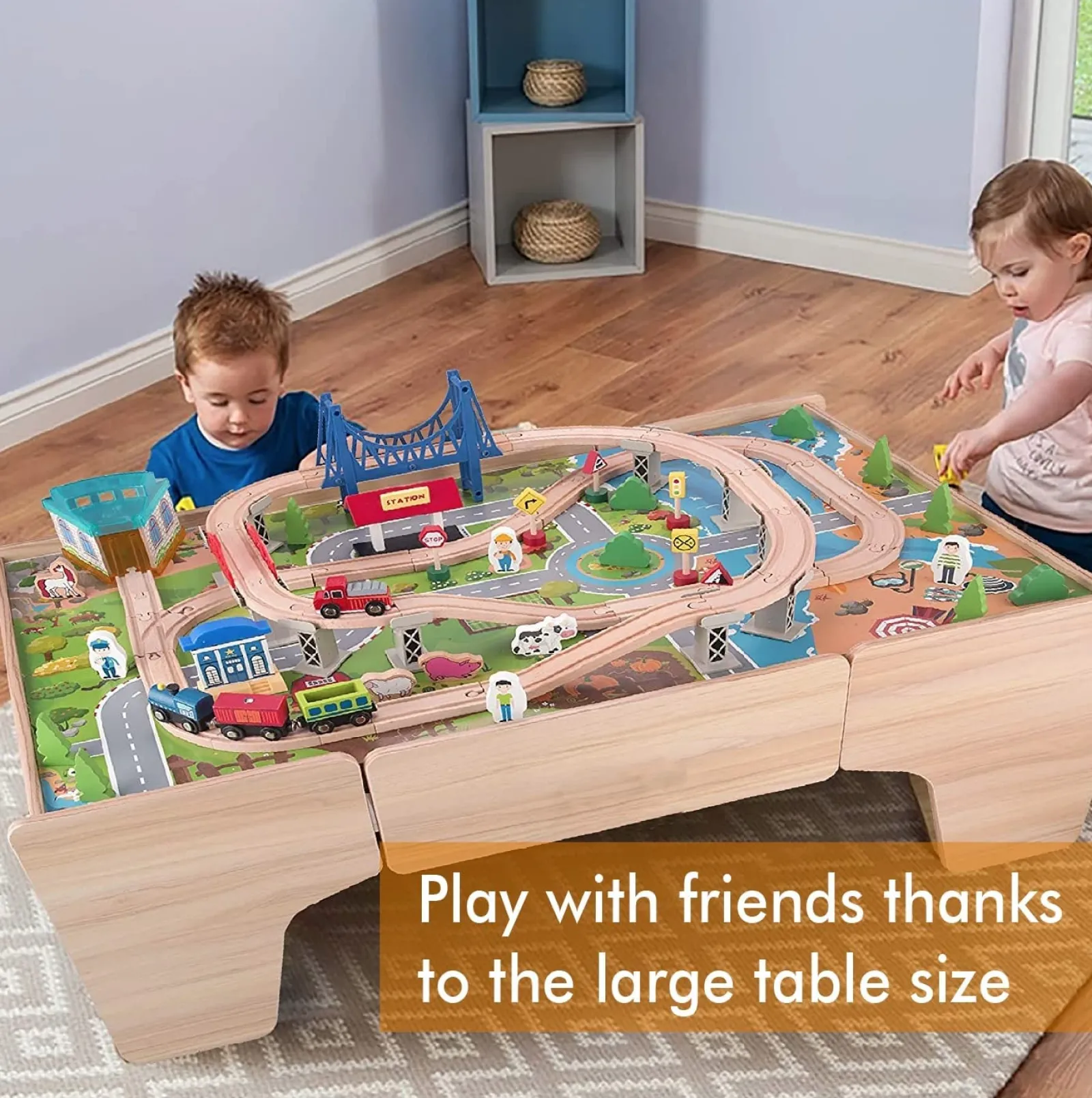 Little Helper Wooden Toys & Educational Toys | Role Play Toys & Pretend Play | Deluxe Large Montessori Eco Wooden Train Set | 2-in-1 Wooden Train Table | 80pc Train Set