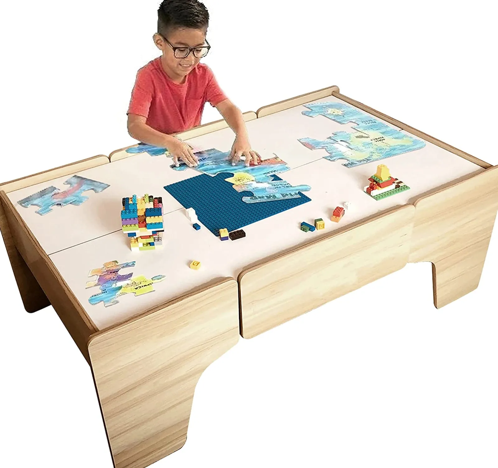 Little Helper Wooden Toys & Educational Toys | Role Play Toys & Pretend Play | Deluxe Large Montessori Eco Wooden Train Set | 2-in-1 Wooden Train Table | 80pc Train Set