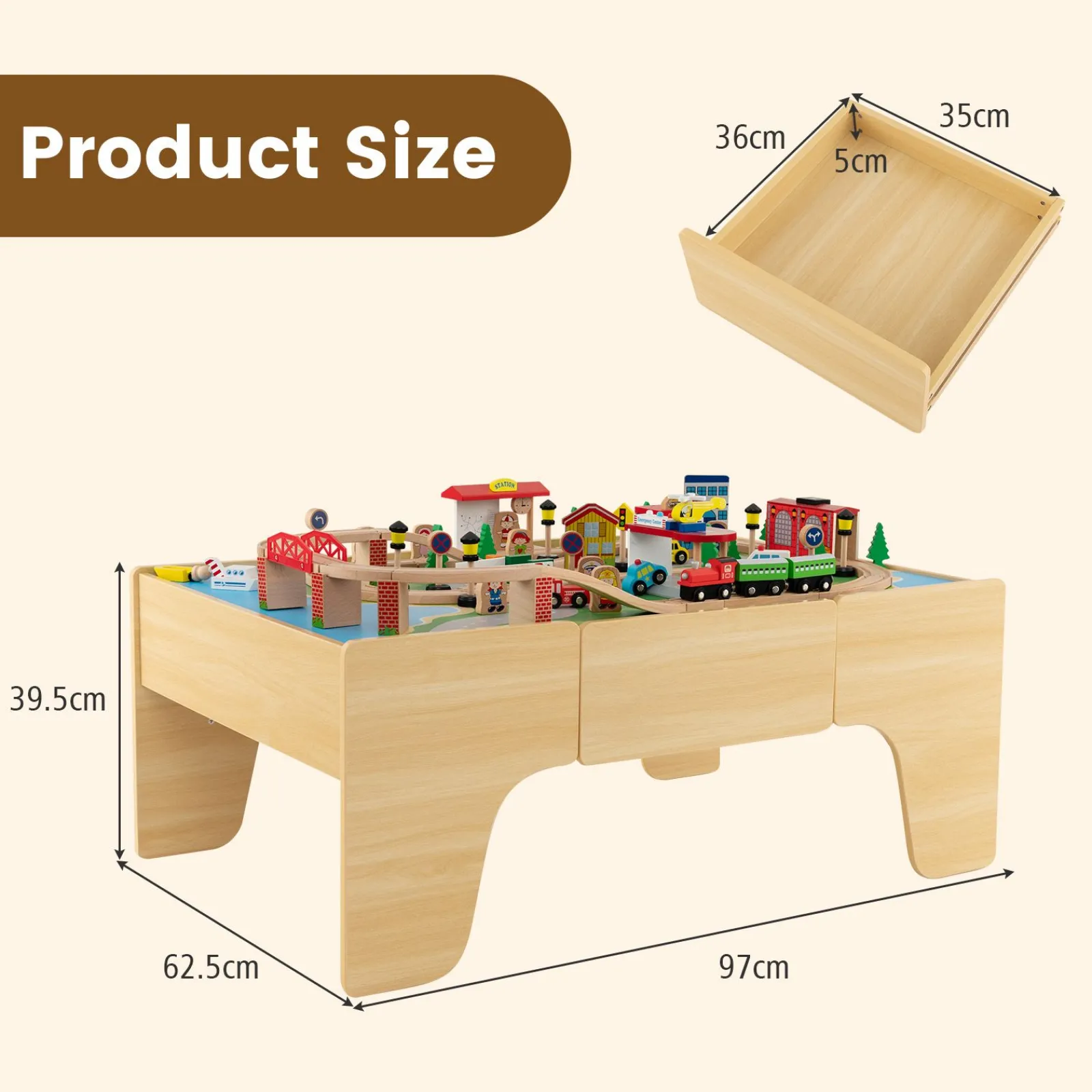 Little Helper Wooden Toys & Educational Toys | Role Play Toys & Pretend Play | Deluxe Large Montessori 2-in-1 Wooden Train Set & Table | 84pc Train Set