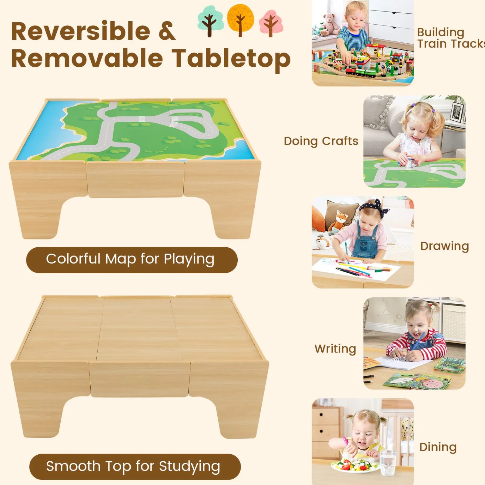 Little Helper Wooden Toys & Educational Toys | Role Play Toys & Pretend Play | Deluxe Large Montessori 2-in-1 Wooden Train Set & Table | 84pc Train Set