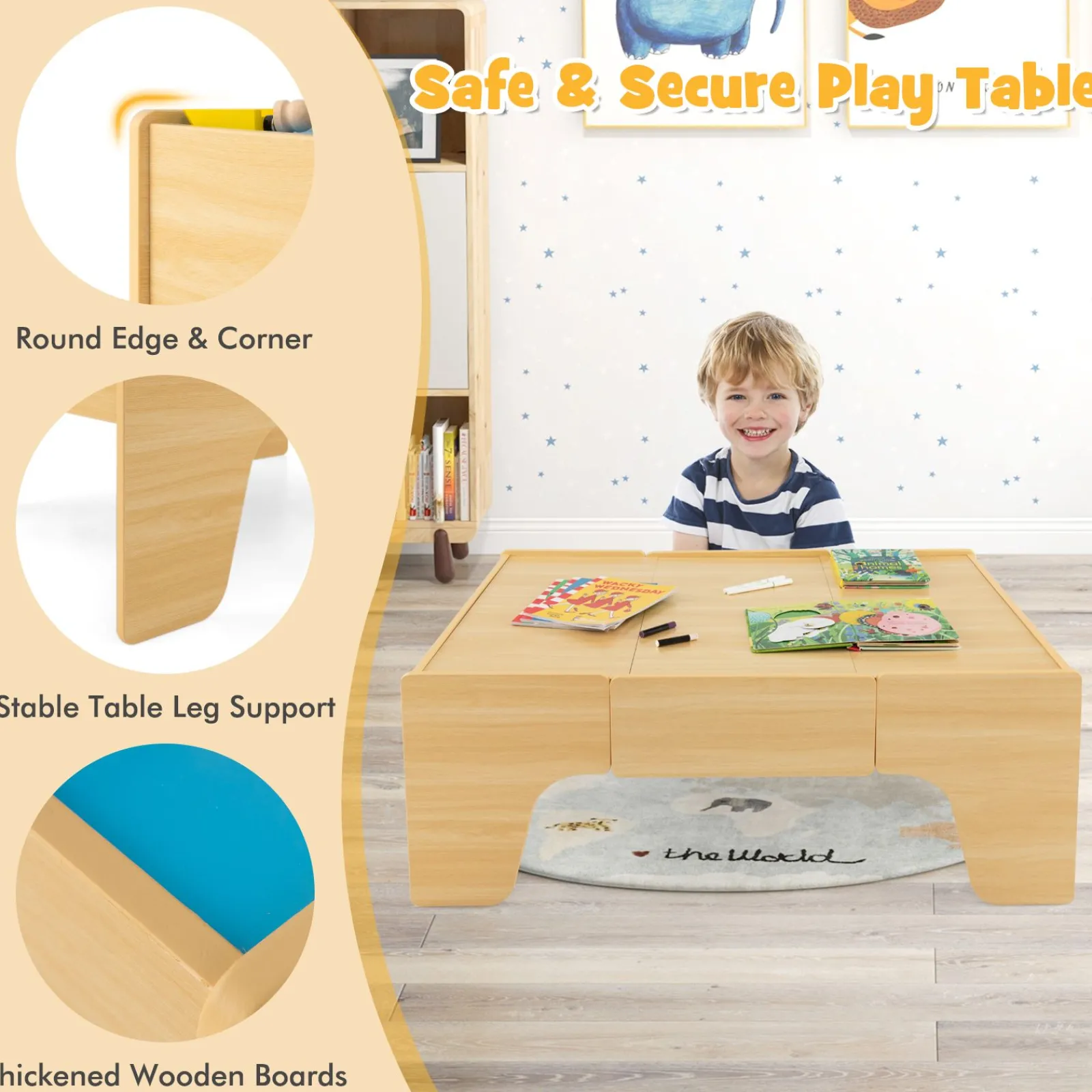 Little Helper Wooden Toys & Educational Toys | Role Play Toys & Pretend Play | Deluxe Large Montessori 2-in-1 Wooden Train Set & Table | 84pc Train Set