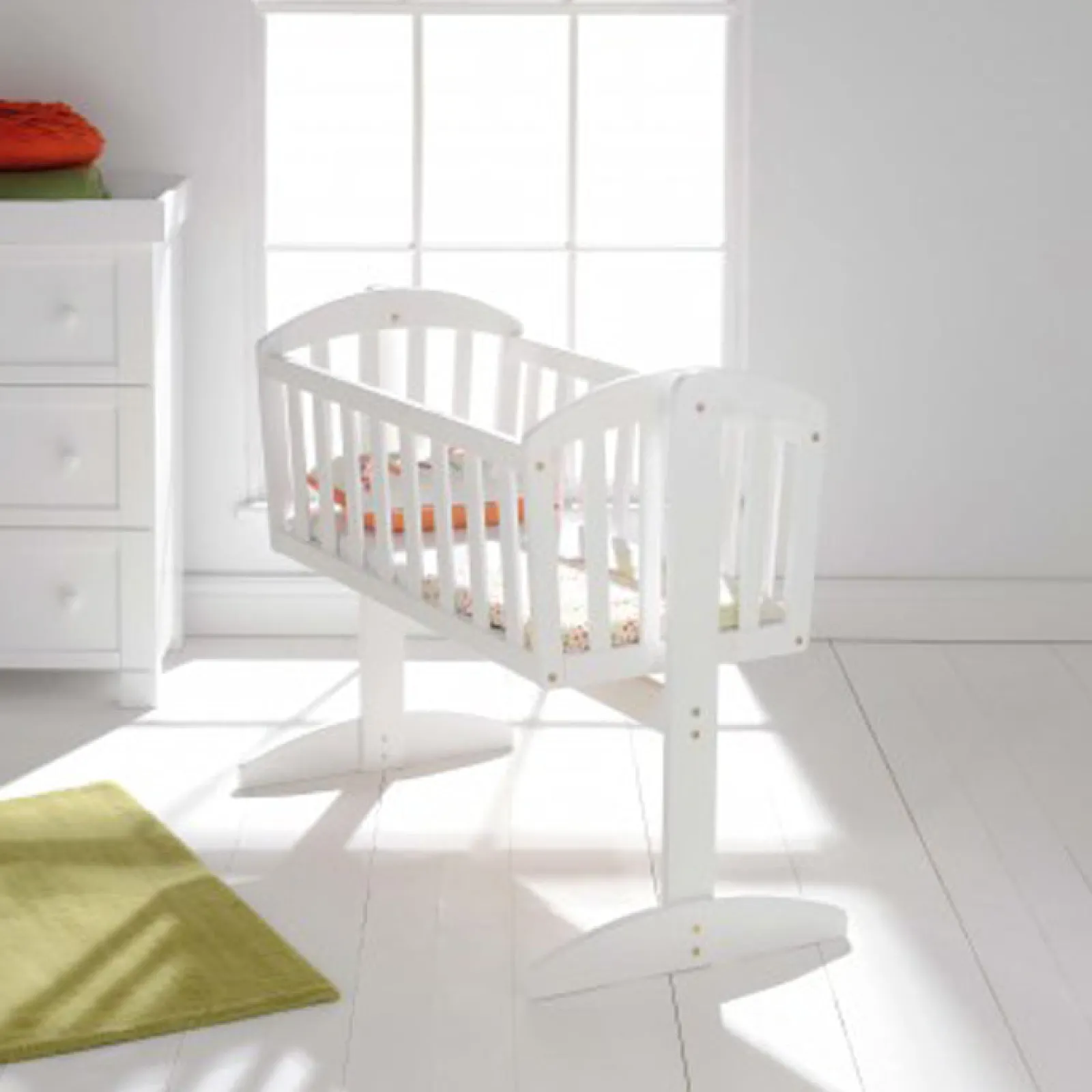 Little Helper Cots | Cribs | Deluxe Lullaby Newborn Swinging Eco-Conscious Wooden Crib & Mattress | Crisp White