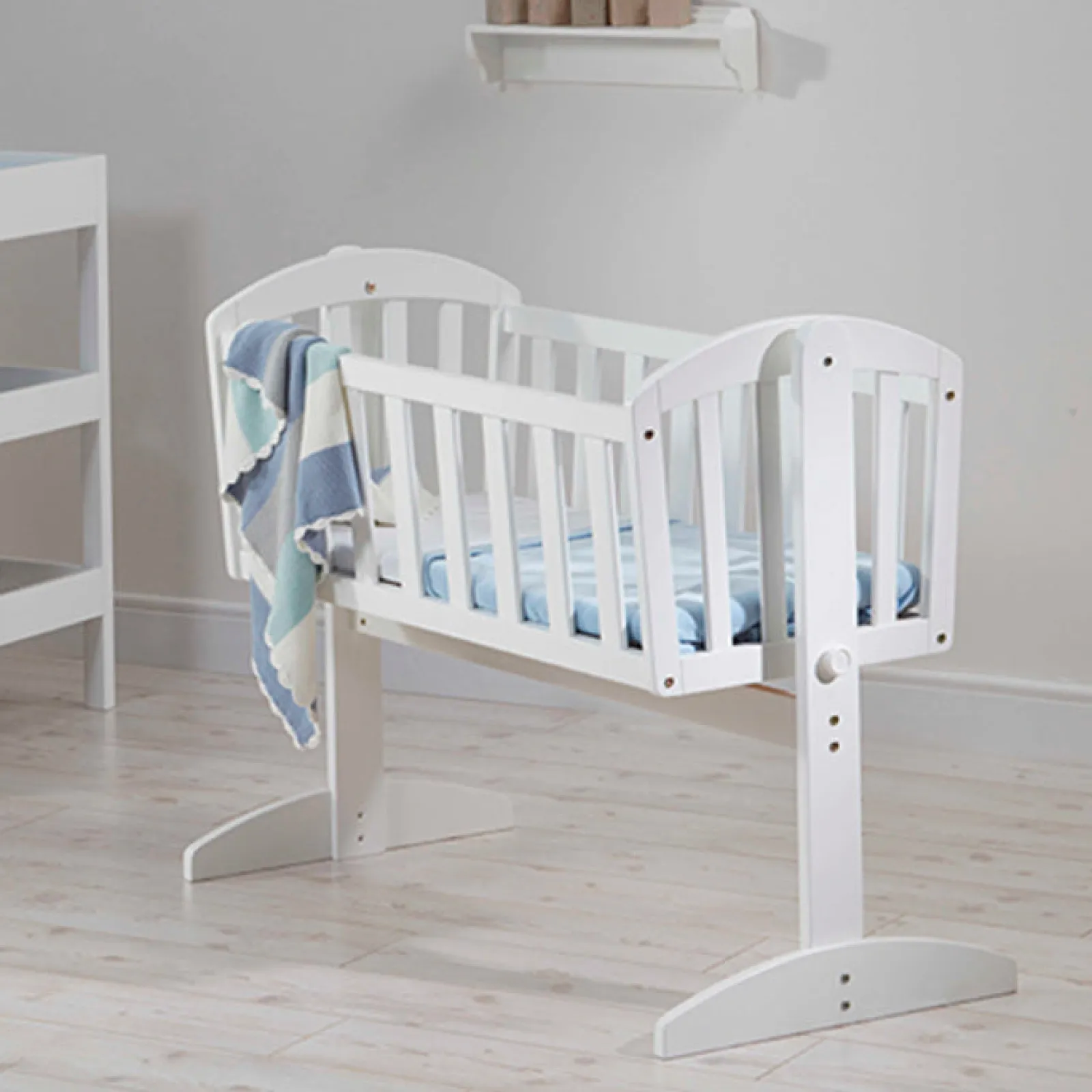 Little Helper Cots | Cribs | Deluxe Lullaby Newborn Swinging Eco-Conscious Wooden Crib & Mattress | Crisp White