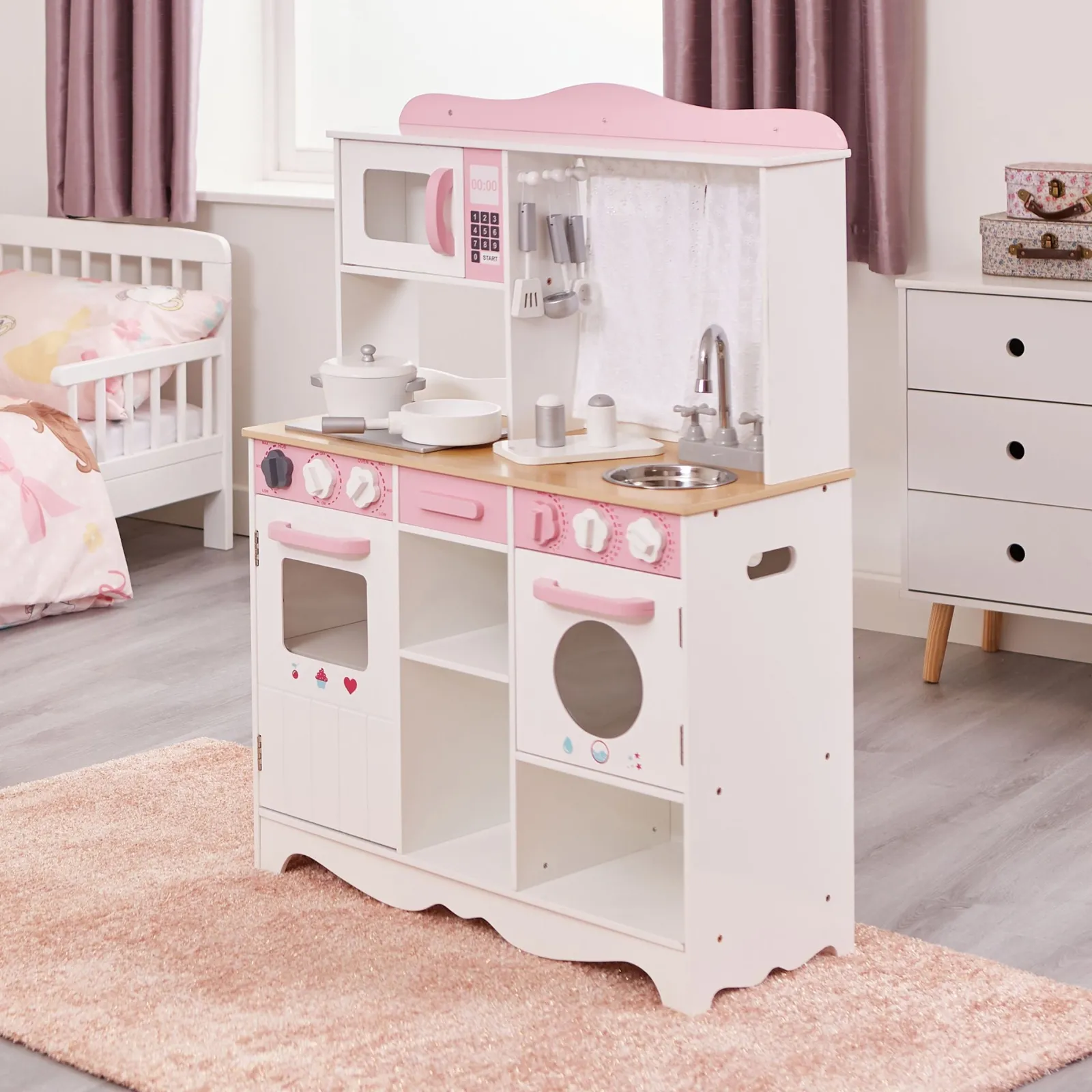 Little Helper Toy Kitchens | Role Play Toys & Pretend Play | Deluxe Montessori Country Toy Kitchen | Wooden Toy Kitchen with Accessories | 3 Years+