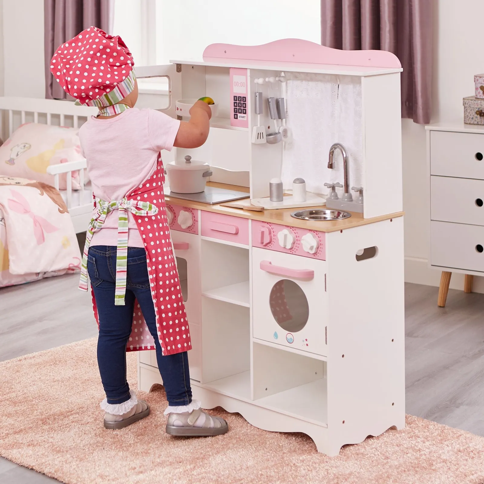 Little Helper Toy Kitchens | Role Play Toys & Pretend Play | Deluxe Montessori Country Toy Kitchen | Wooden Toy Kitchen with Accessories | 3 Years+