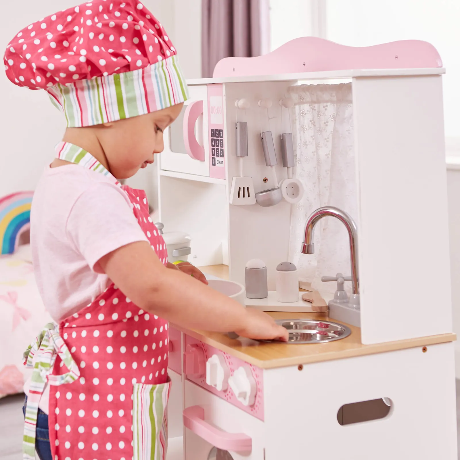 Little Helper Toy Kitchens | Role Play Toys & Pretend Play | Deluxe Montessori Country Toy Kitchen | Wooden Toy Kitchen with Accessories | 3 Years+
