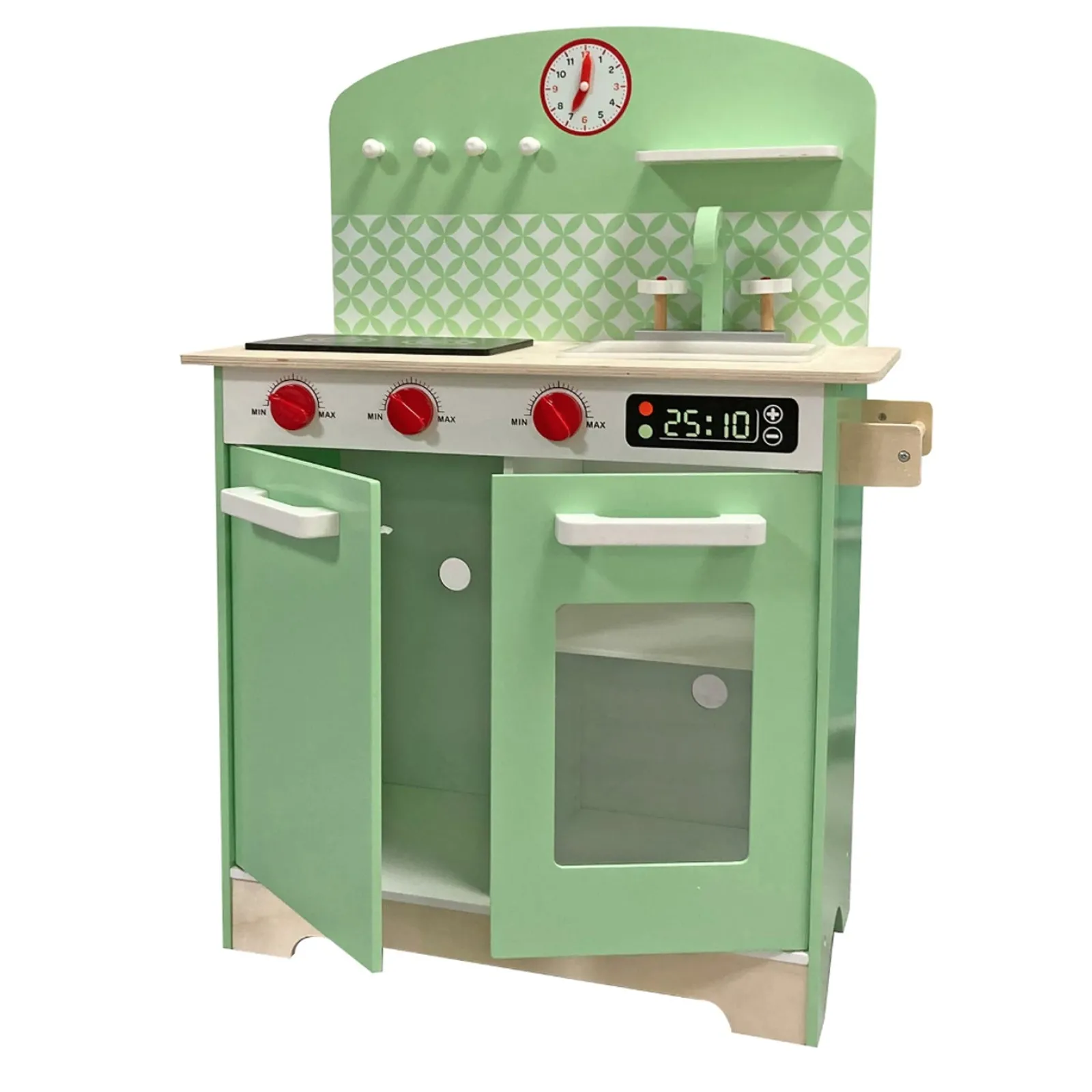 Little Helper Wooden Toys & Educational Toys | Toy Kitchens | Deluxe Montessori Eco Wooden Retro Toy Kitchen | Large number of Features & Accessories | Green