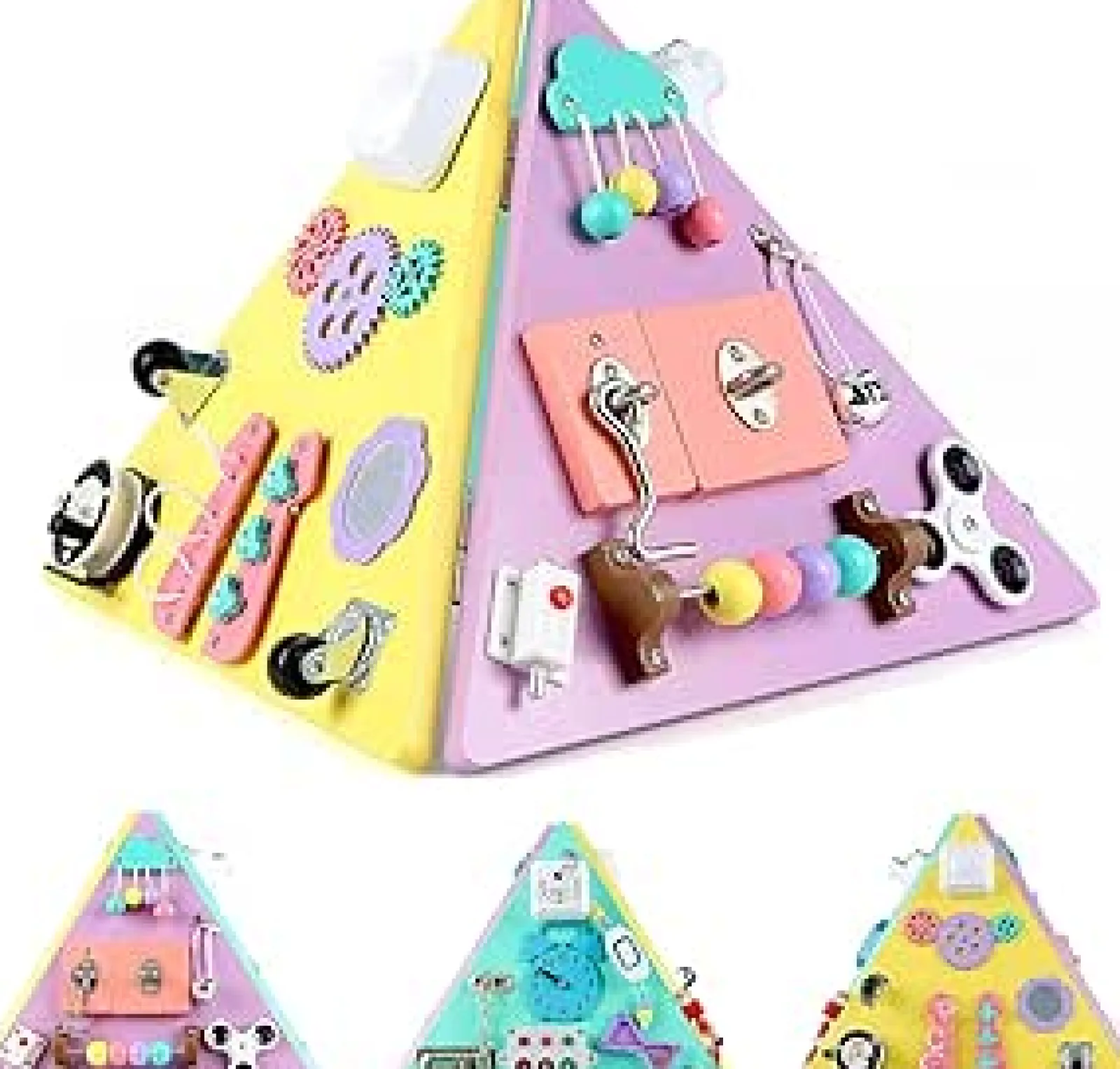 Little Helper Wooden Toys & Educational Toys | Deluxe Montessori Eco Wooden Sensory Busy Board | Learning Activity Toy | Pastels