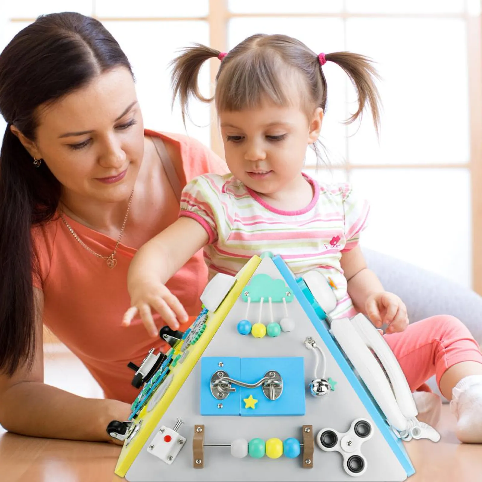 Little Helper Wooden Toys & Educational Toys | Deluxe Montessori Eco Wooden Sensory Busy Board | Learning Activity Toy | Pastels