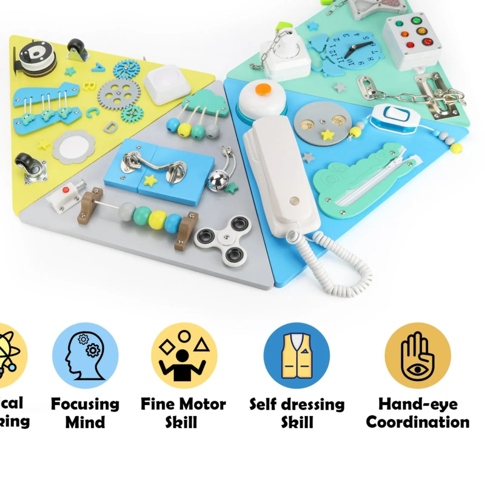 Little Helper Wooden Toys & Educational Toys | Deluxe Montessori Eco Wooden Sensory Busy Board | Learning Activity Toy | Pastels