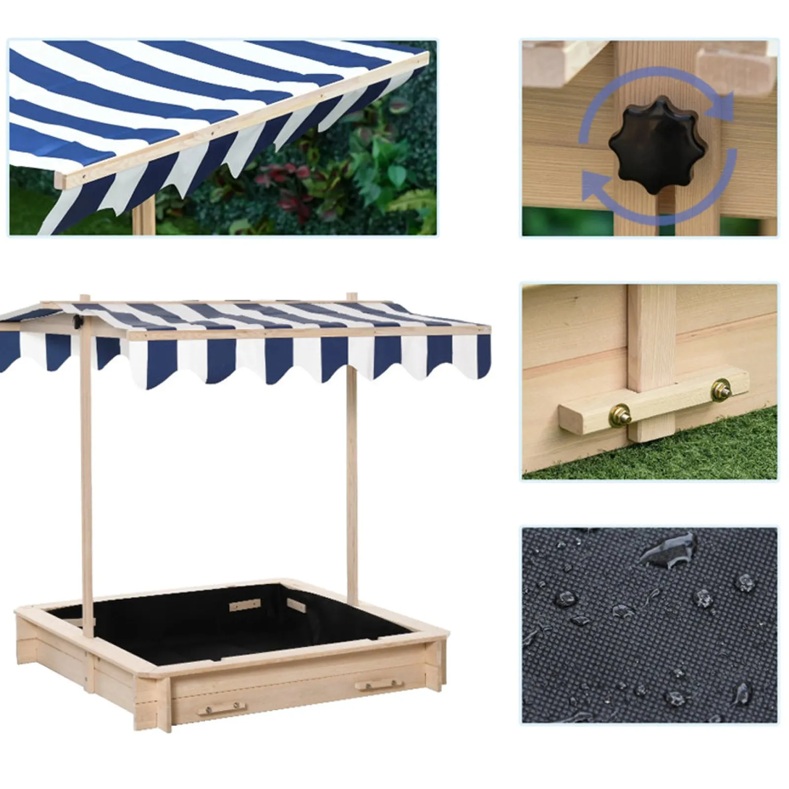 Little Helper Sand & Water Table & Sandpits & Mud Kitchens | Montessori Toys & Products | Deluxe Montessori Eco-Conscious Robust Cedar Wood Sandpit with Bench & Canopy | 3-6 years