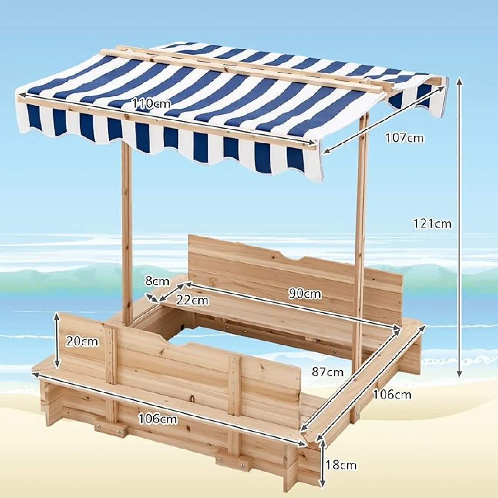 Little Helper Sand & Water Table & Sandpits & Mud Kitchens | Montessori Toys & Products | Deluxe Montessori Eco-Conscious Robust Cedar Wood Sandpit with Bench & Canopy | 3-6 years