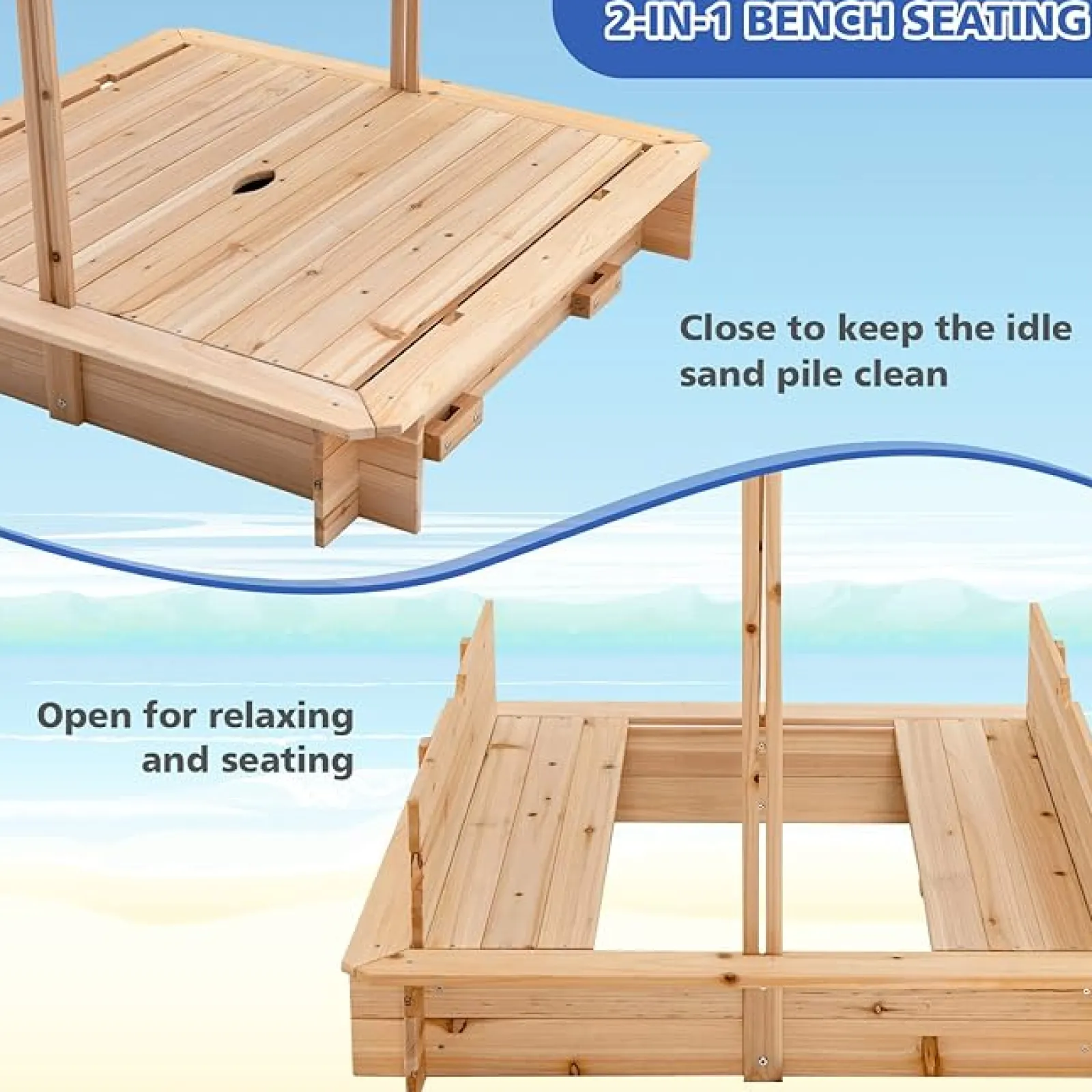 Little Helper Sand & Water Table & Sandpits & Mud Kitchens | Montessori Toys & Products | Deluxe Montessori Eco-Conscious Robust Cedar Wood Sandpit with Bench & Canopy | 3-6 years