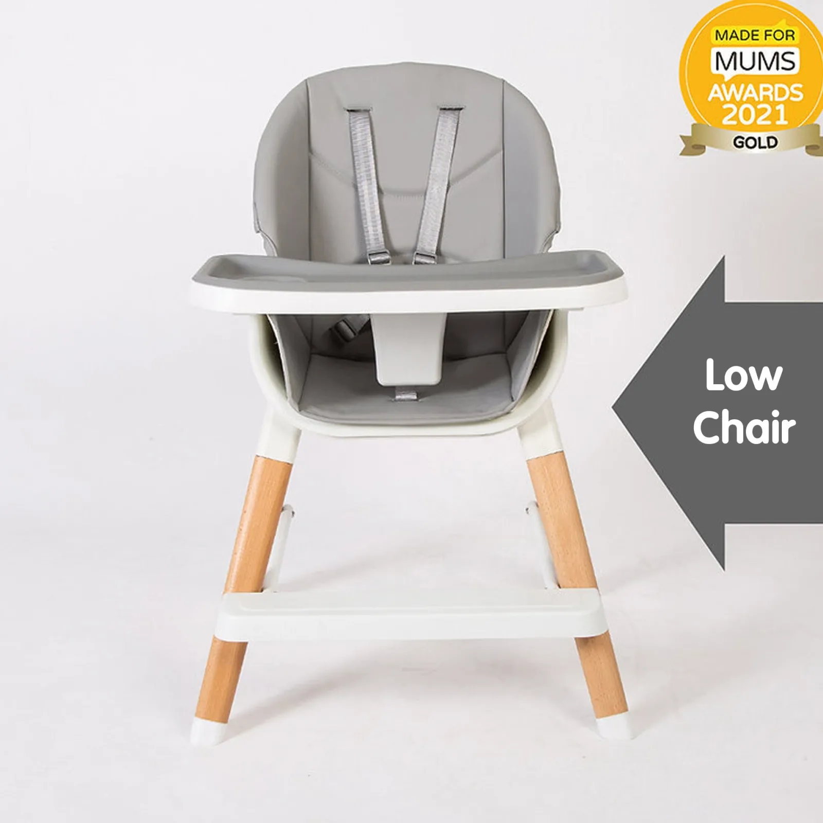 Little Helper High Chairs (wooden) | High Chairs (combination) | Deluxe Montessori 7-in-1 High Chair & Tray | Low Chair | Booster Seat | Stool | Grey Cushion | 6m+