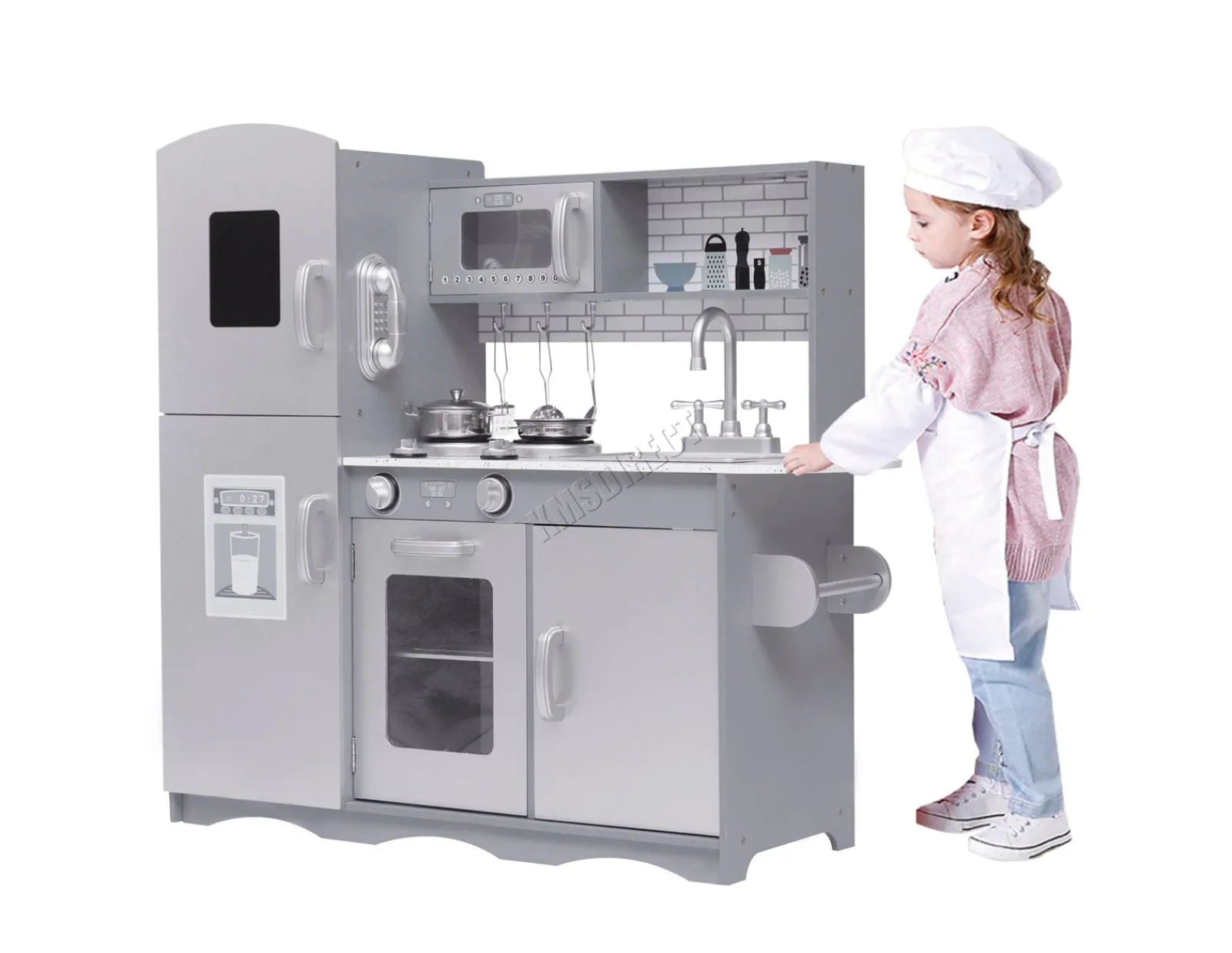 Little Helper Wooden Toys & Educational Toys | Toy Kitchens | Deluxe Montessori Inspired Toy Kitchen | Phone | Blackboard | Microwave | Realistic Sounds & Accessories | Grey