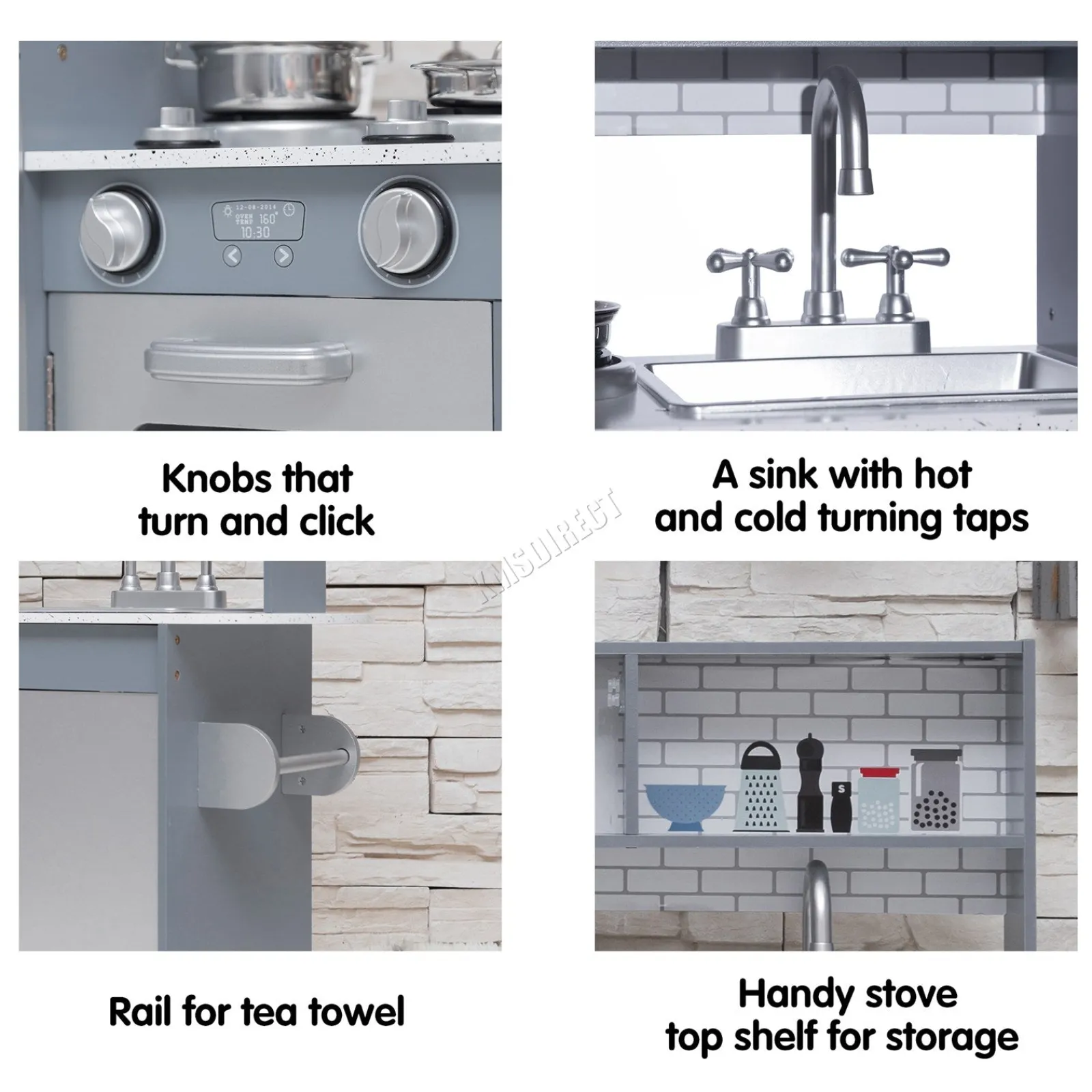 Little Helper Wooden Toys & Educational Toys | Toy Kitchens | Deluxe Montessori Inspired Toy Kitchen | Phone | Blackboard | Microwave | Realistic Sounds & Accessories | Grey