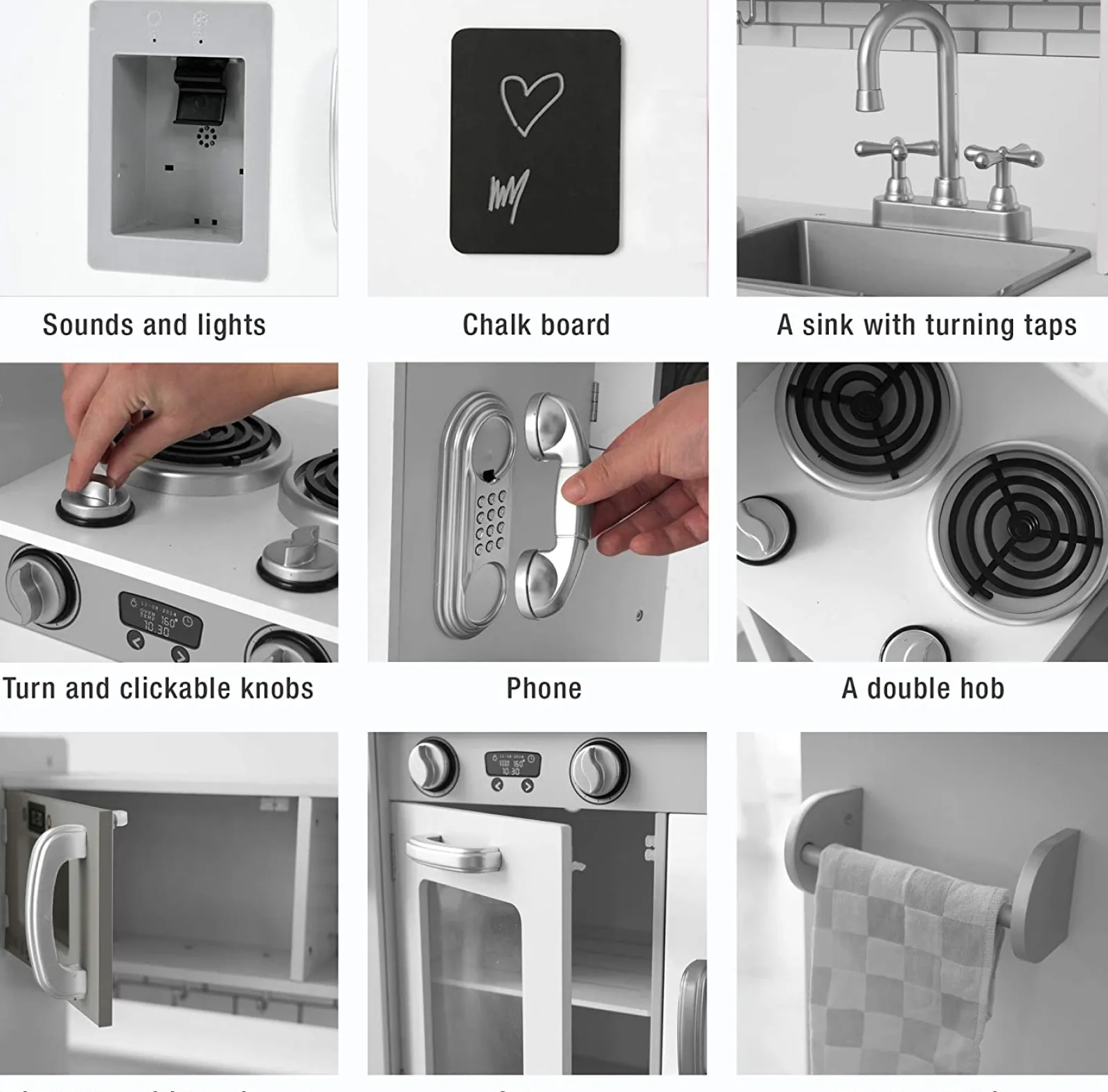 Little Helper Wooden Toys & Educational Toys | Toy Kitchens | Deluxe Montessori Inspired Wooden Toy Kitchen | Working Water Dispenser | Phone | Blackboard | inc. Accessories