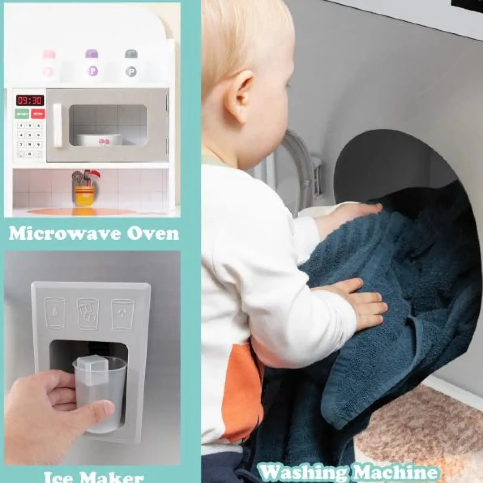 Little Helper Wooden Toys & Educational Toys | Toy Kitchens | Deluxe Montessori Modular Wooden Toy Kitchen | Fridge | Washing Machine | Realistic Lights & Sounds | Accessories