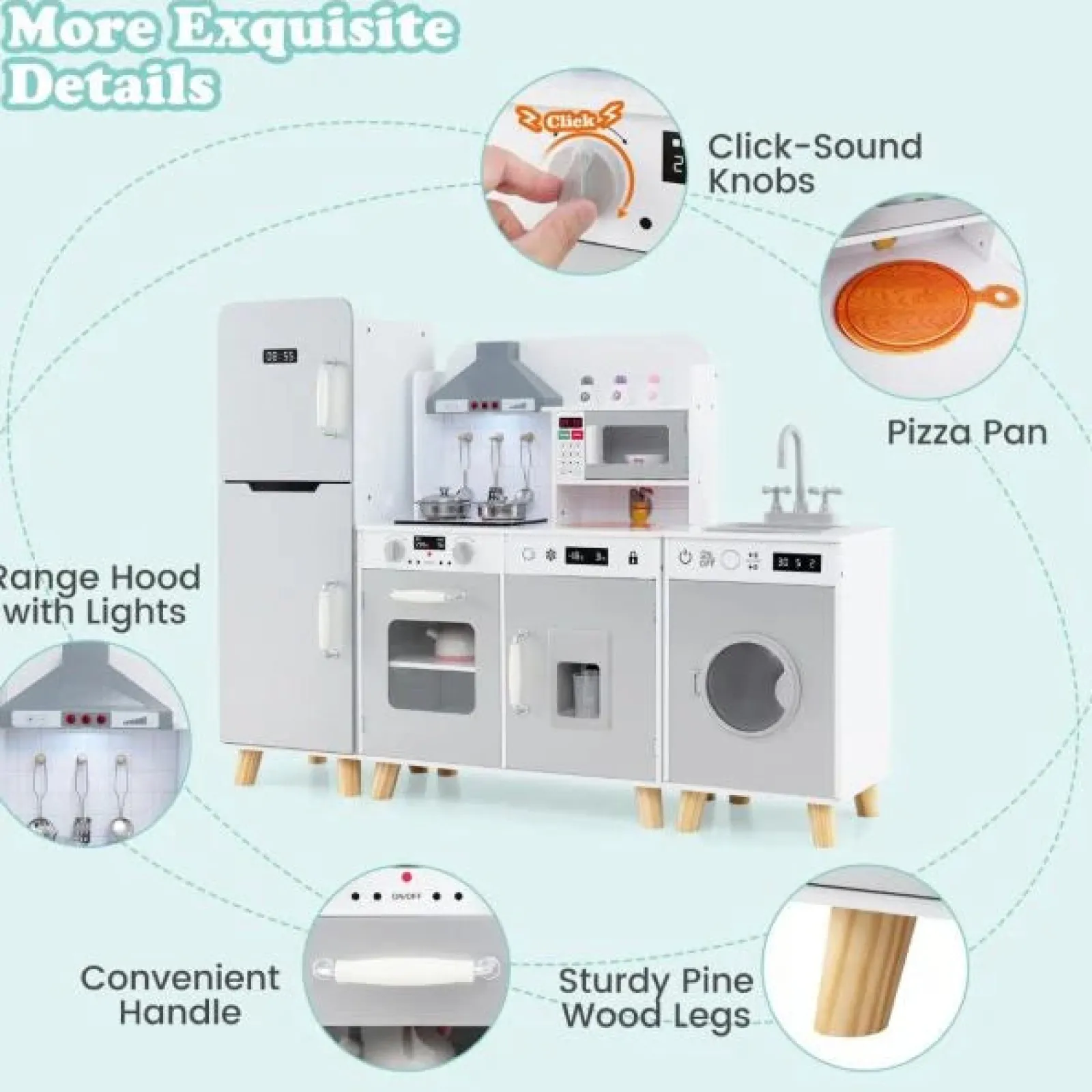 Little Helper Wooden Toys & Educational Toys | Toy Kitchens | Deluxe Montessori Modular Wooden Toy Kitchen | Fridge | Washing Machine | Realistic Lights & Sounds | Accessories
