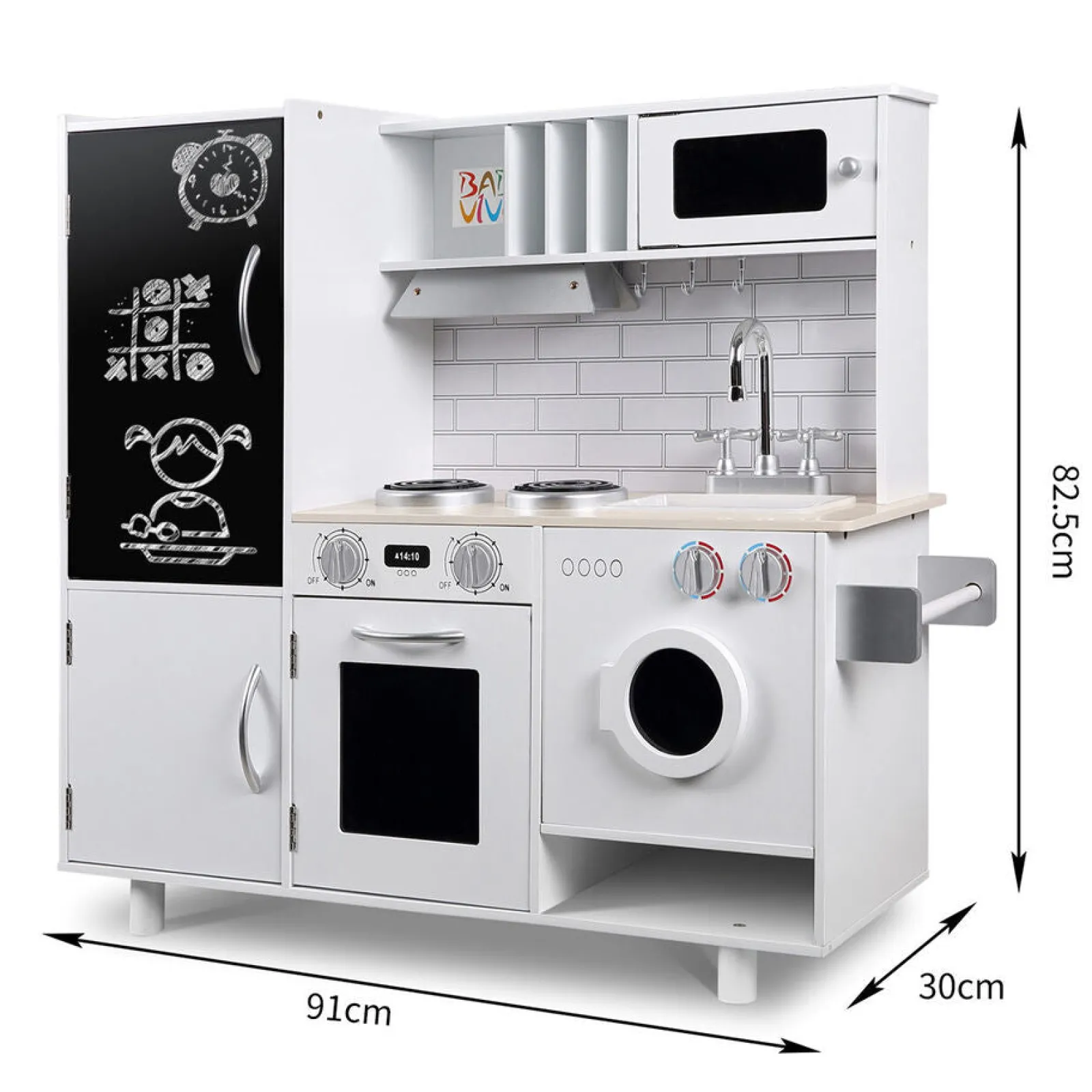 Little Helper Wooden Toys & Educational Toys | Toy Kitchens | Deluxe Montessori Wooden Toy Kitchen | Washing Machine | Microwave | Clock | Blackboard