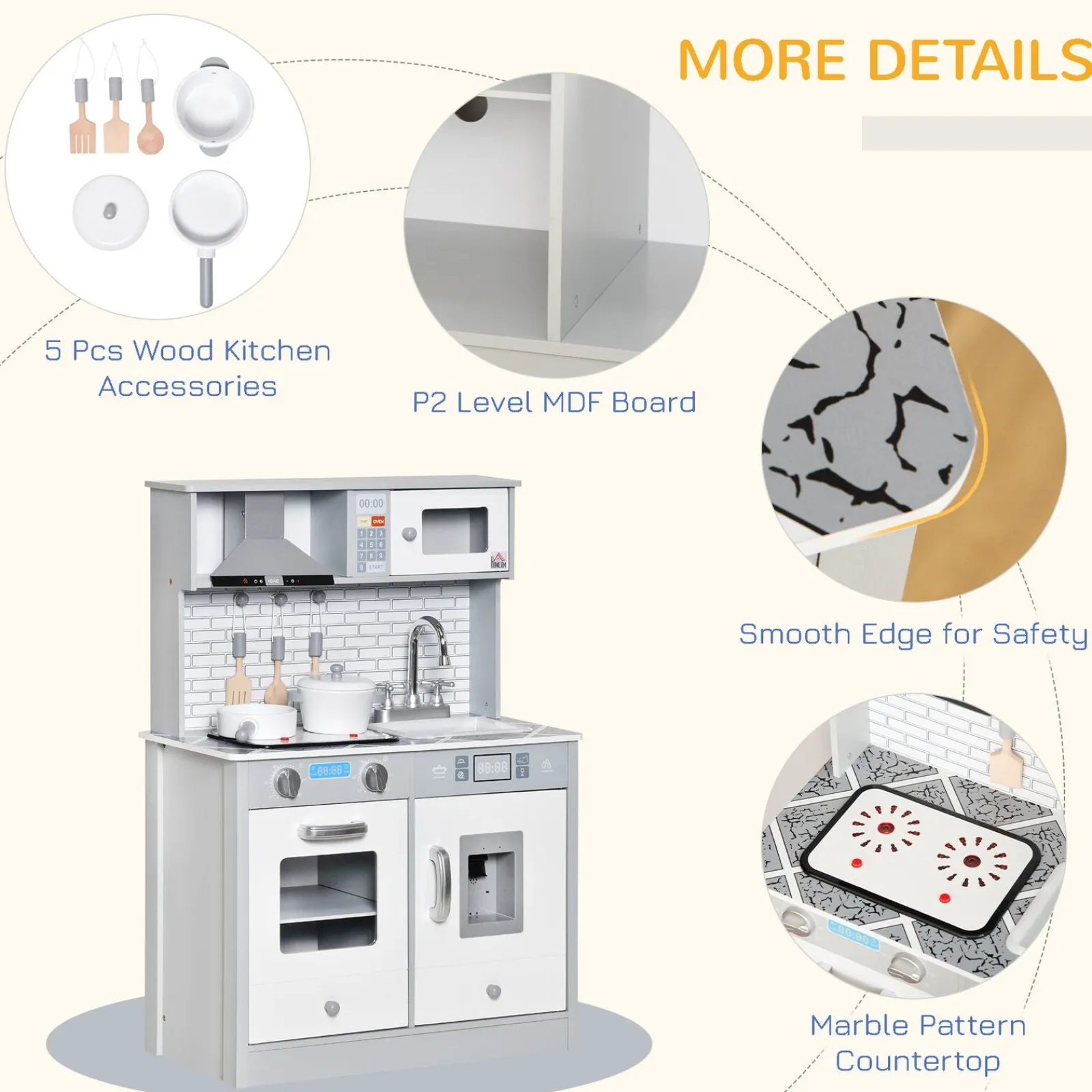 Little Helper Wooden Toys & Educational Toys | Toy Kitchens | Deluxe Montessori Wooden Toy Kitchen with Realistic Sounds & Lights | Includes Accessories