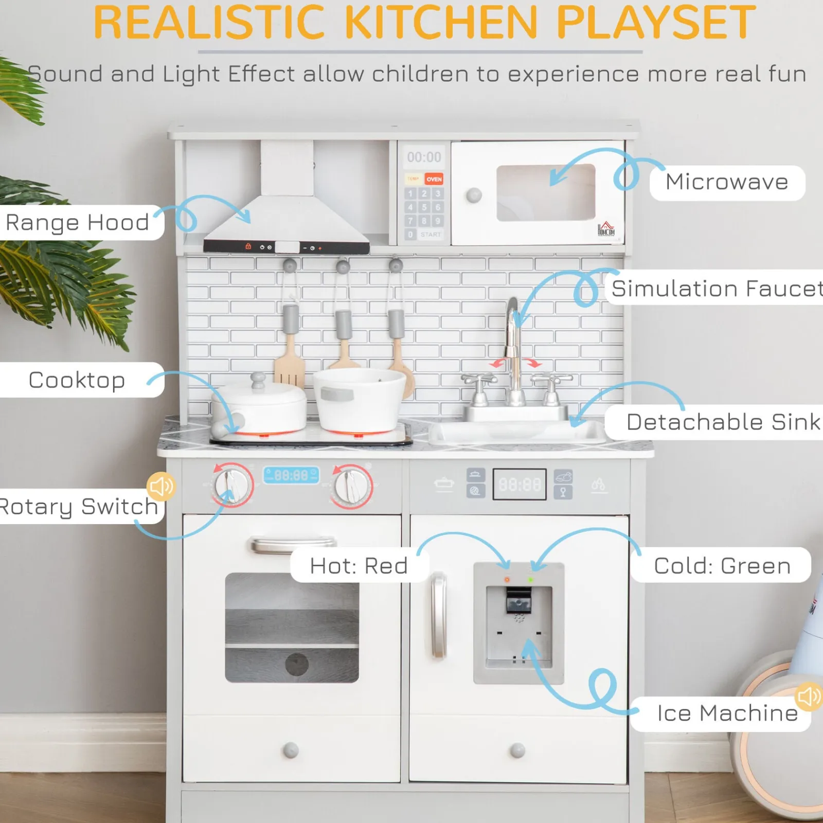 Little Helper Wooden Toys & Educational Toys | Toy Kitchens | Deluxe Montessori Wooden Toy Kitchen with Realistic Sounds & Lights | Includes Accessories