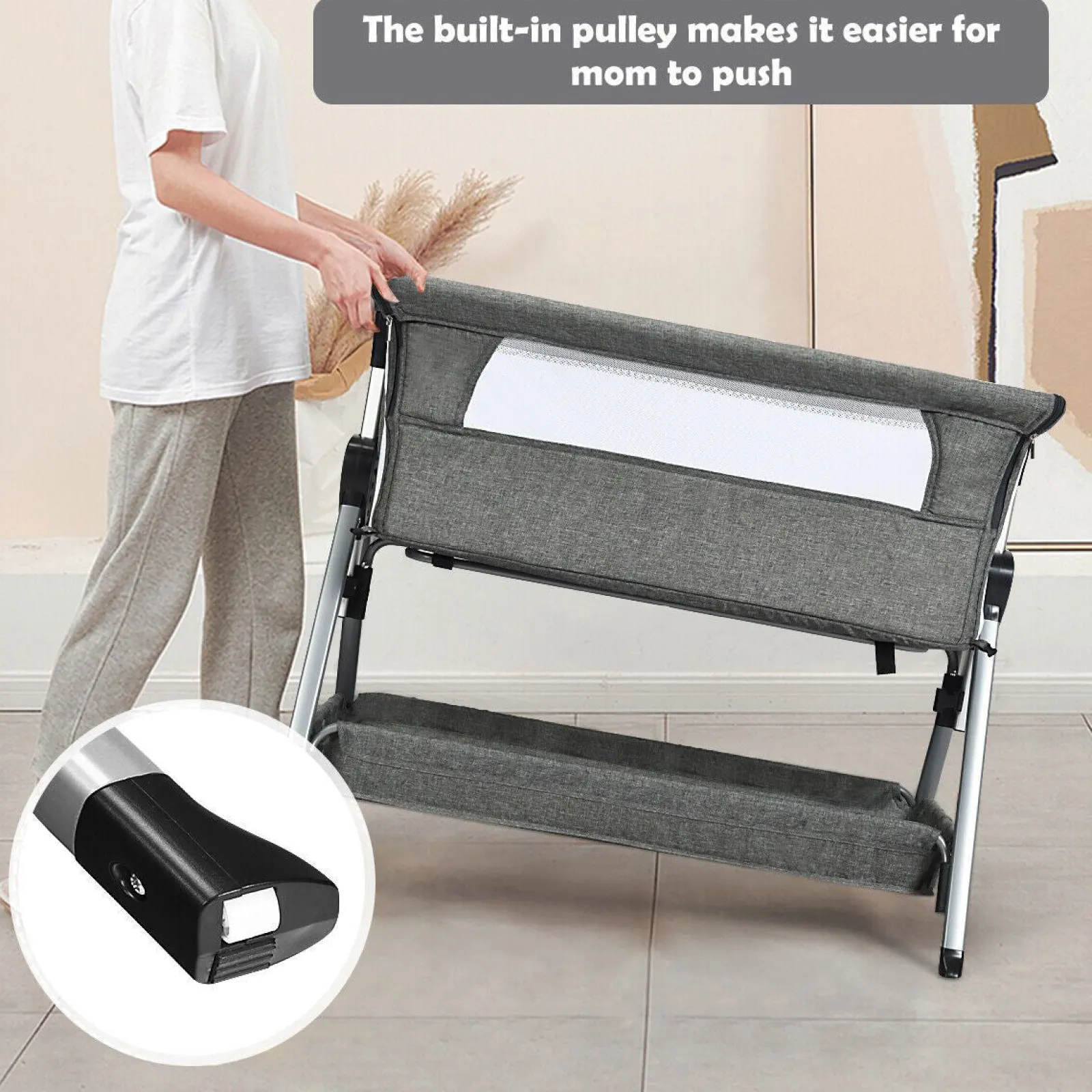 Little Helper Travel Cots & Travel Beds | Travel Cots | Deluxe Next-to-Me Baby Crib | Linen with Breathable Mesh | 7 Adjustable Heights | Wheels | 0-12m