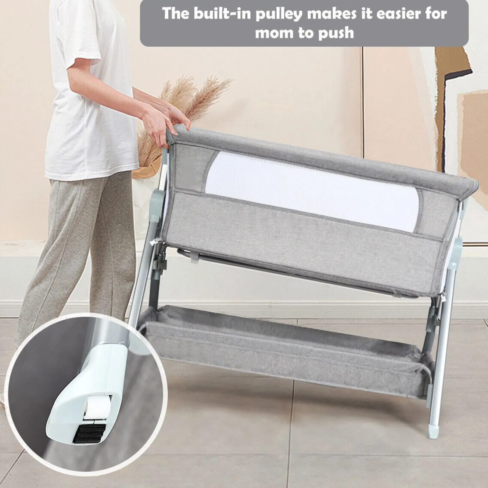 Little Helper Travel Cots & Travel Beds | Travel Cots | Deluxe Next-to-Me Baby Crib | Linen with Breathable Mesh | 7 Adjustable Heights | Wheels | 0-12m