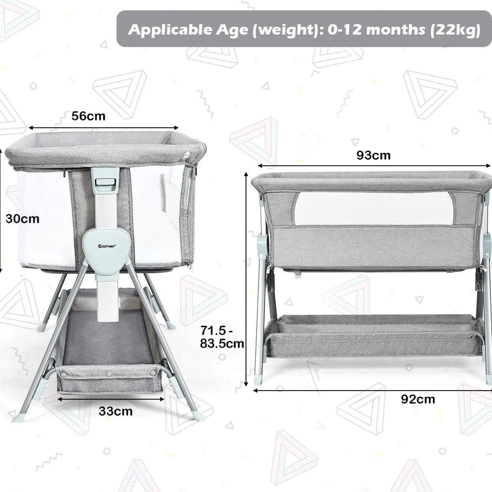 Little Helper Travel Cots & Travel Beds | Travel Cots | Deluxe Next-to-Me Baby Crib | Linen with Breathable Mesh | 7 Adjustable Heights | Wheels | 0-12m