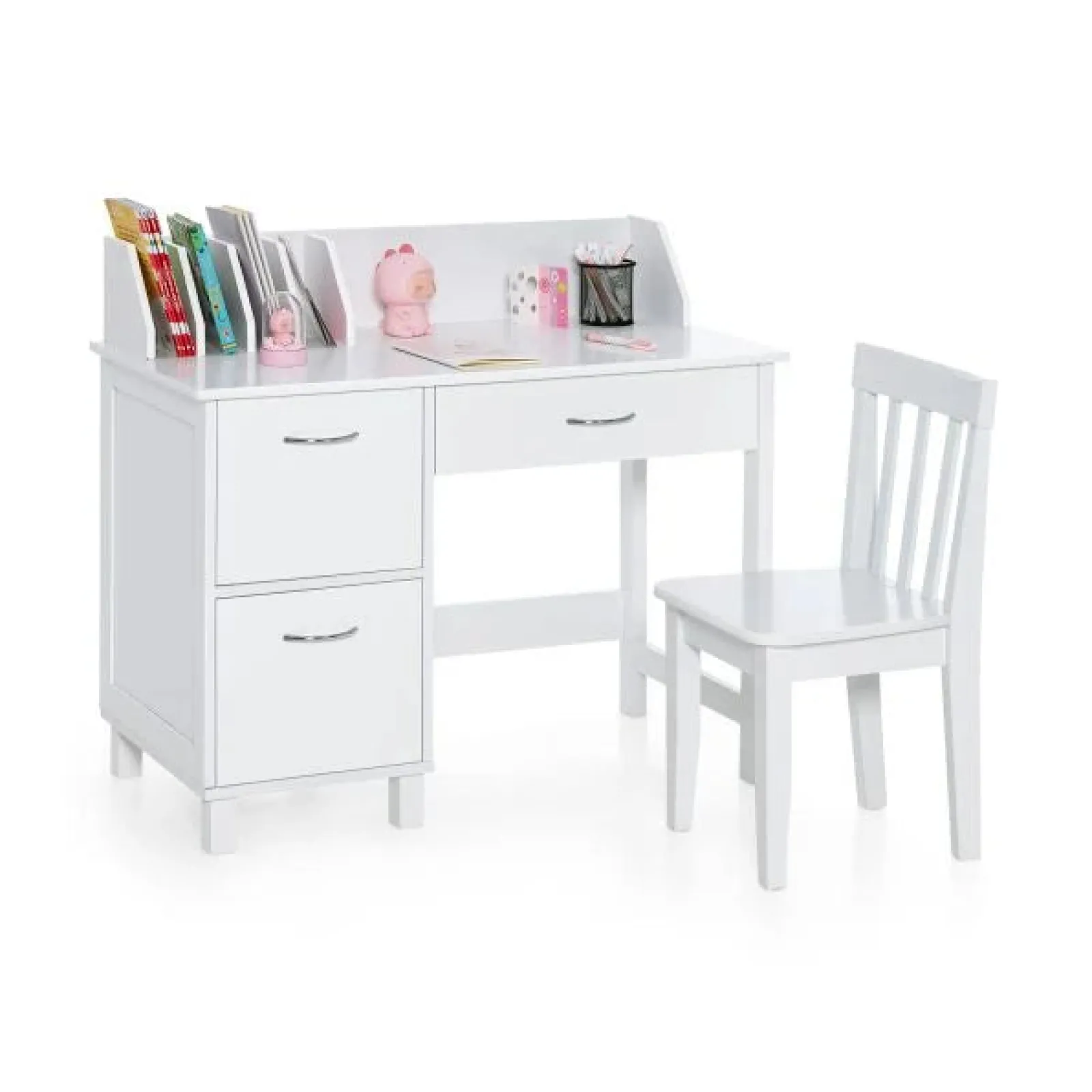 Little Helper Table & Chairs (wooden) | Deluxe Spine Supporting Homework Desk | Bureau | Storage Cupboard & Chair | White | 4-14 Years