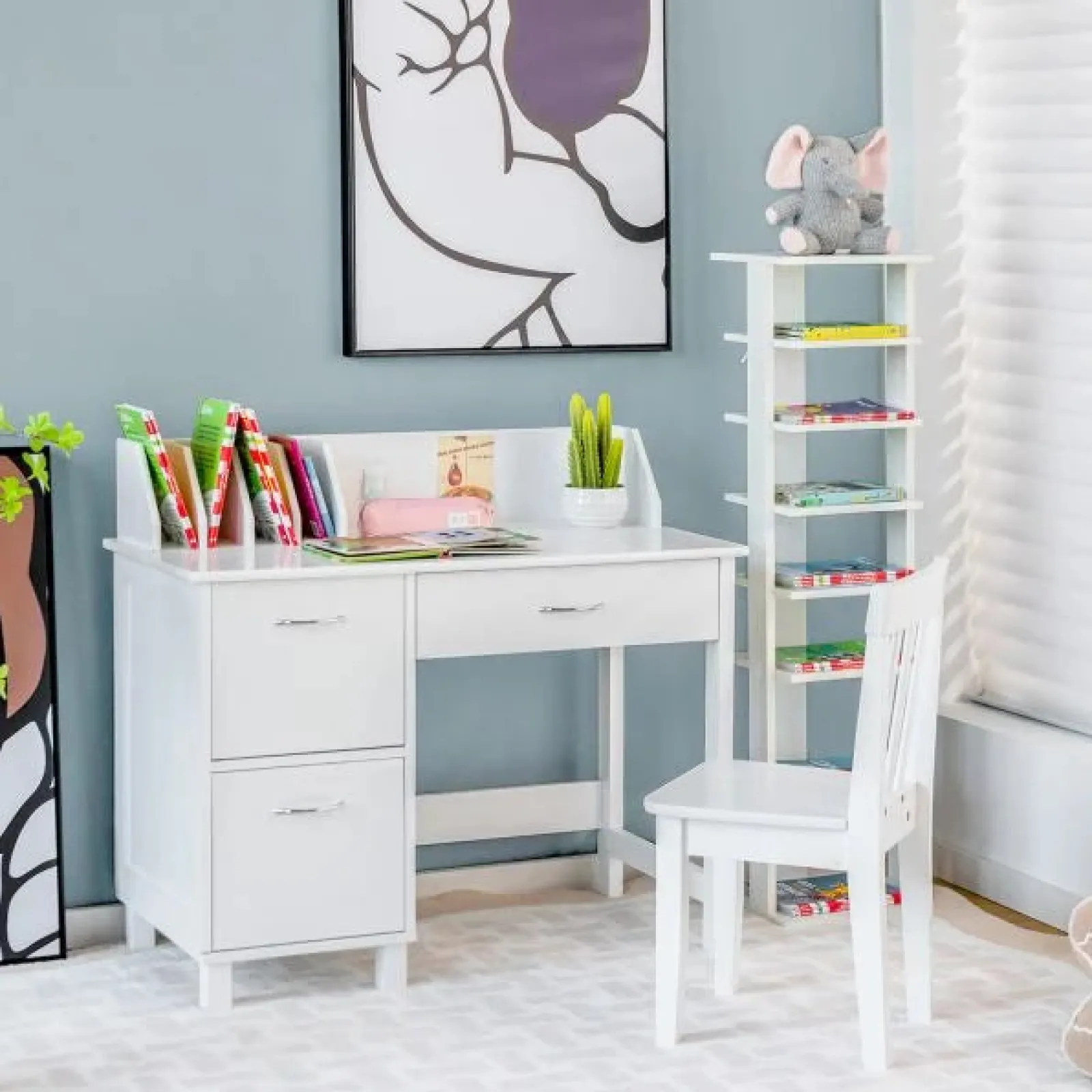 Little Helper Table & Chairs (wooden) | Deluxe Spine Supporting Homework Desk | Bureau | Storage Cupboard & Chair | White | 4-14 Years