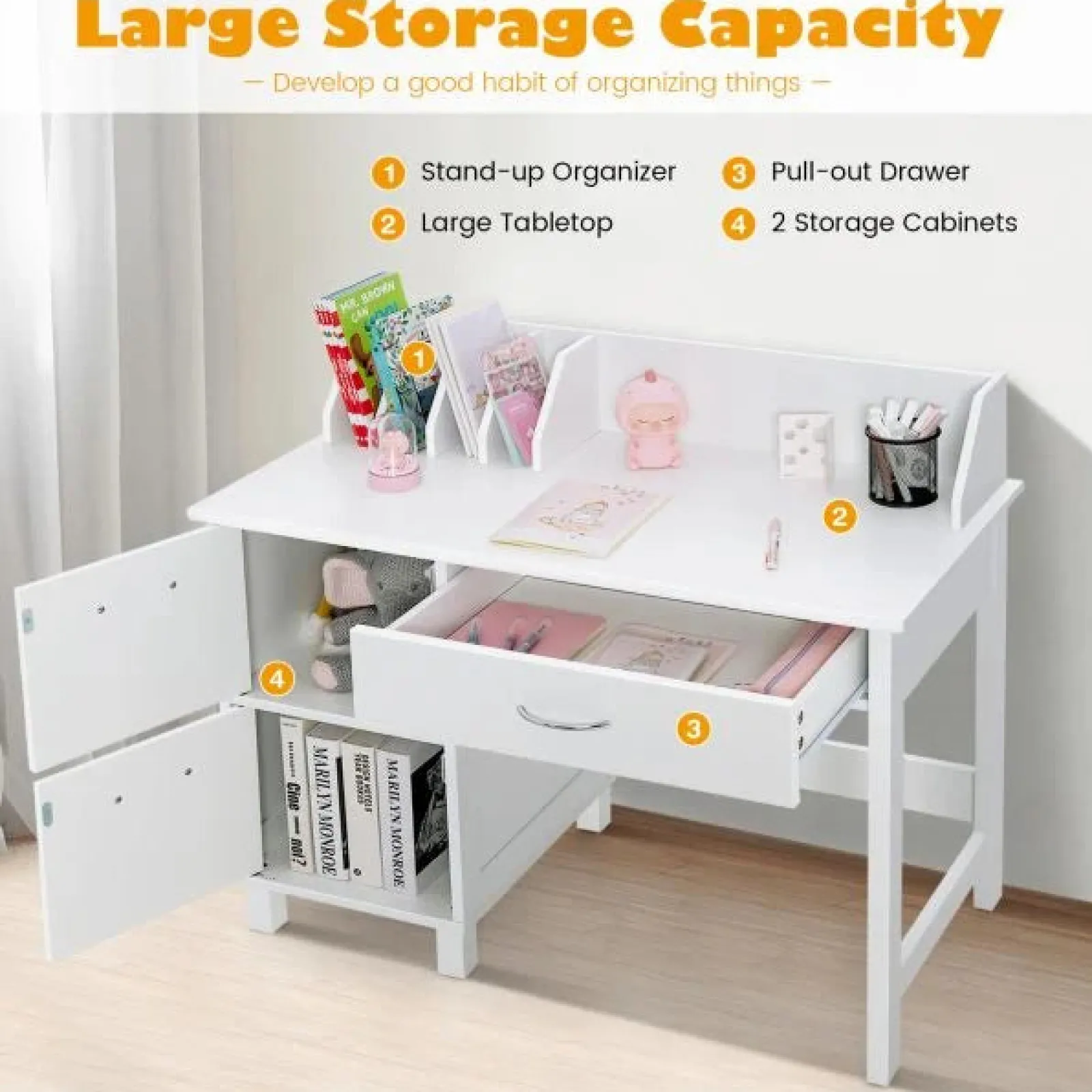 Little Helper Table & Chairs (wooden) | Deluxe Spine Supporting Homework Desk | Bureau | Storage Cupboard & Chair | White | 4-14 Years