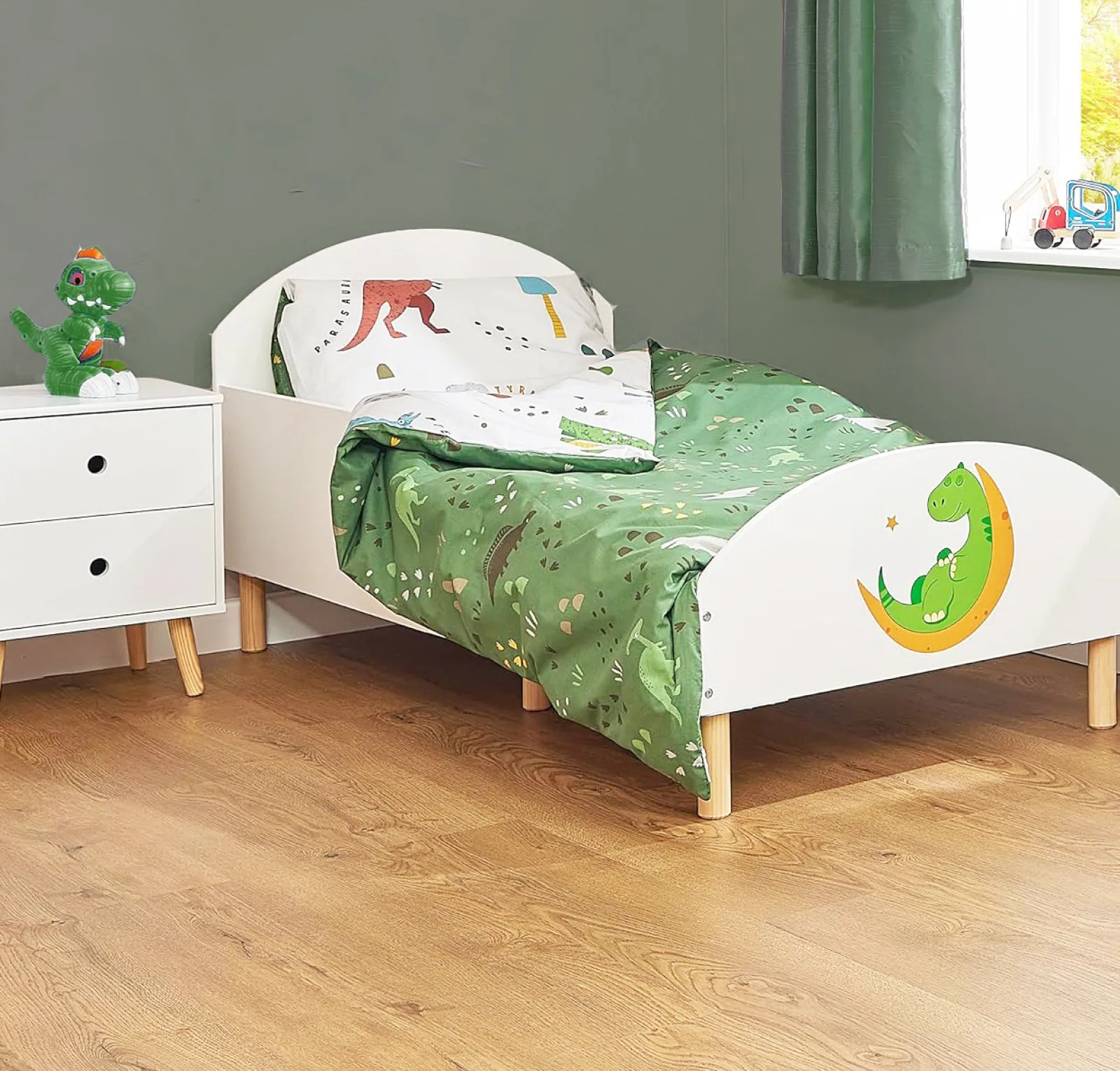 Little Helper Toddler Beds & Childrens Single Beds | Dinosaur Children's Bed with Side Protectors | Toddler Bed | 18m - 5 Years