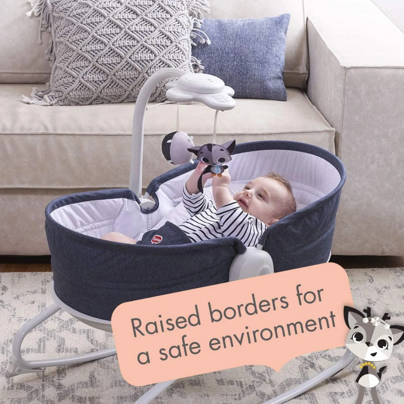Little Helper Baby Bouncers & Rockers | Double Denim Baby Bouncer Rocker & Daytime Crib | 3-in-1 Reclining Positions | From 0m+